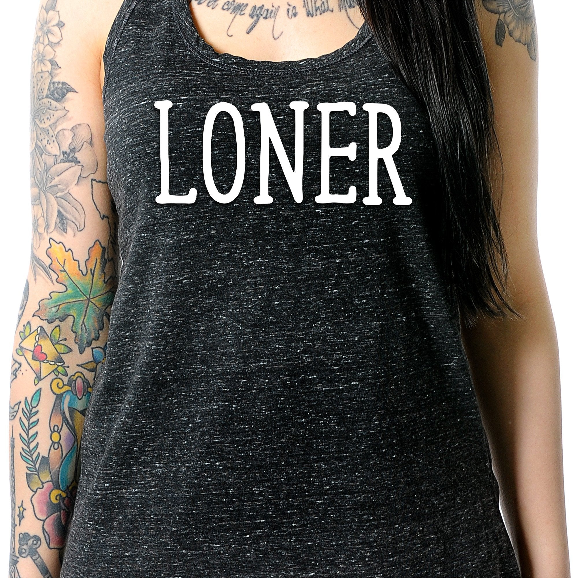 Loner Black Gray Cosmic Twist Back Tank Top
