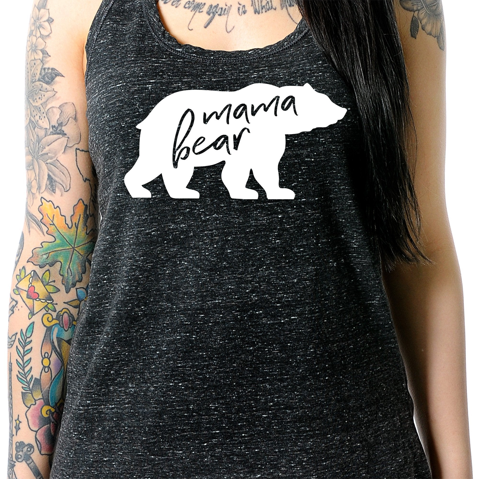 Mama Bear Black Gray Cosmic Twist Back Tank Top