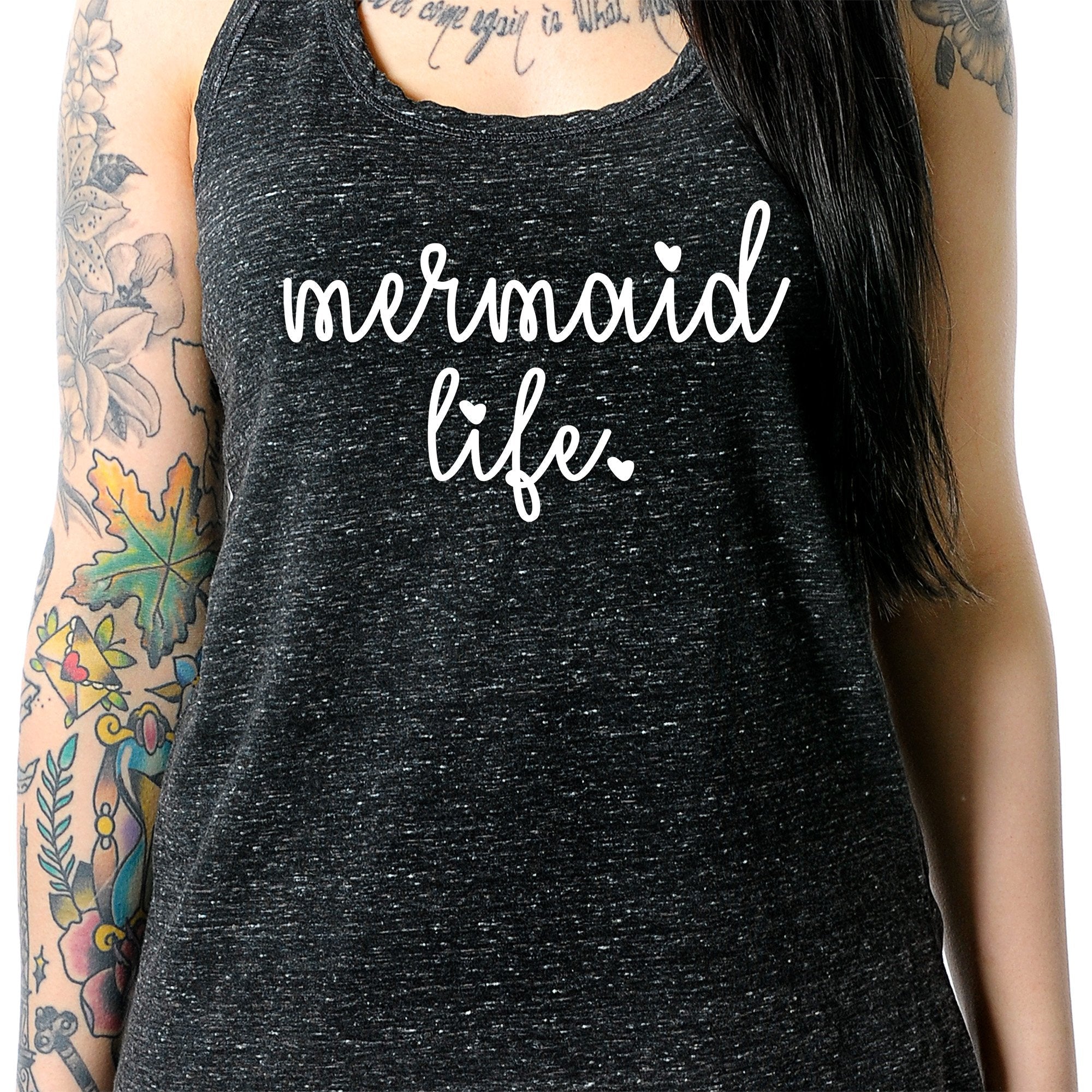 Mermaid Life Black Gray Cosmic Twist Back Tank Top
