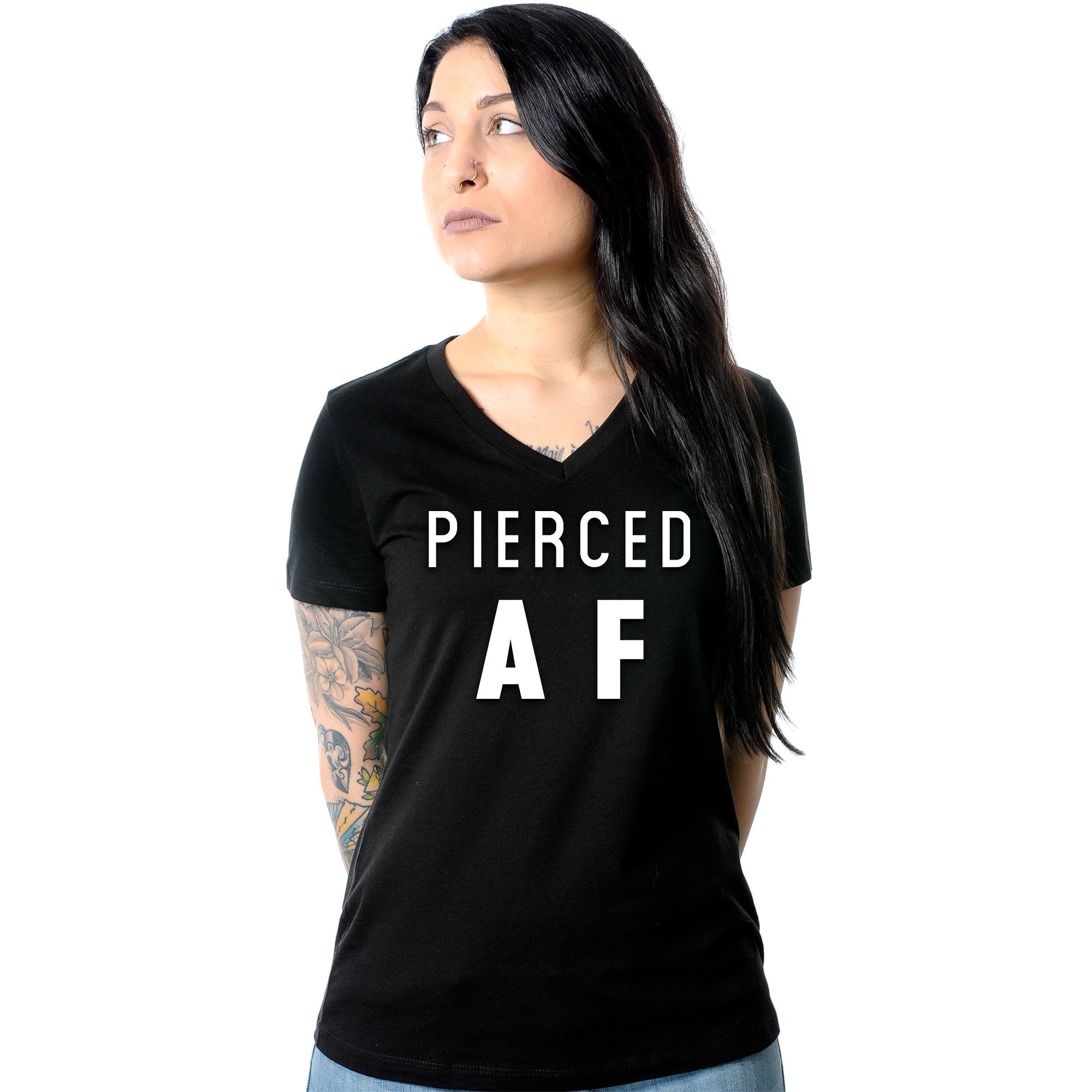Pierced AF Black Tapered V-Neck Tee Shirt