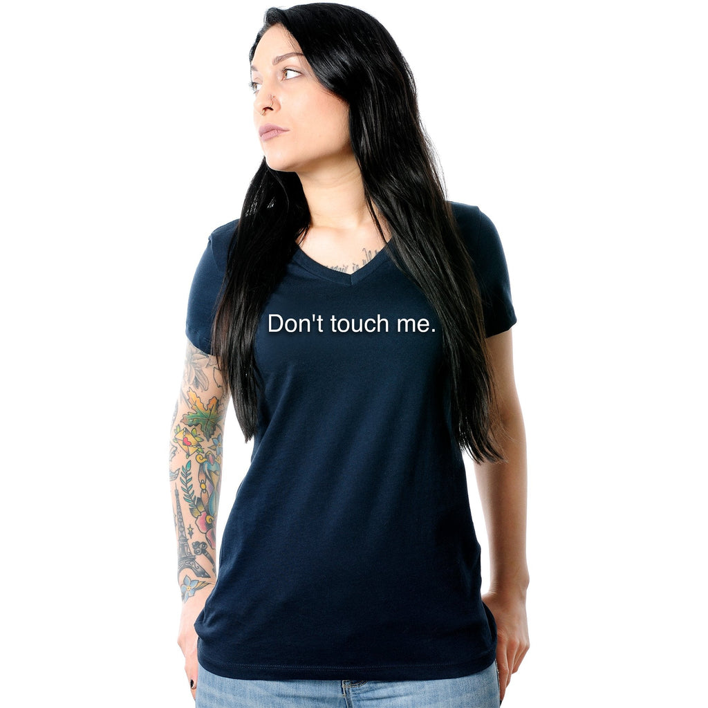 Don't Touch Me Black Tapered V-Neck Tee Shirt