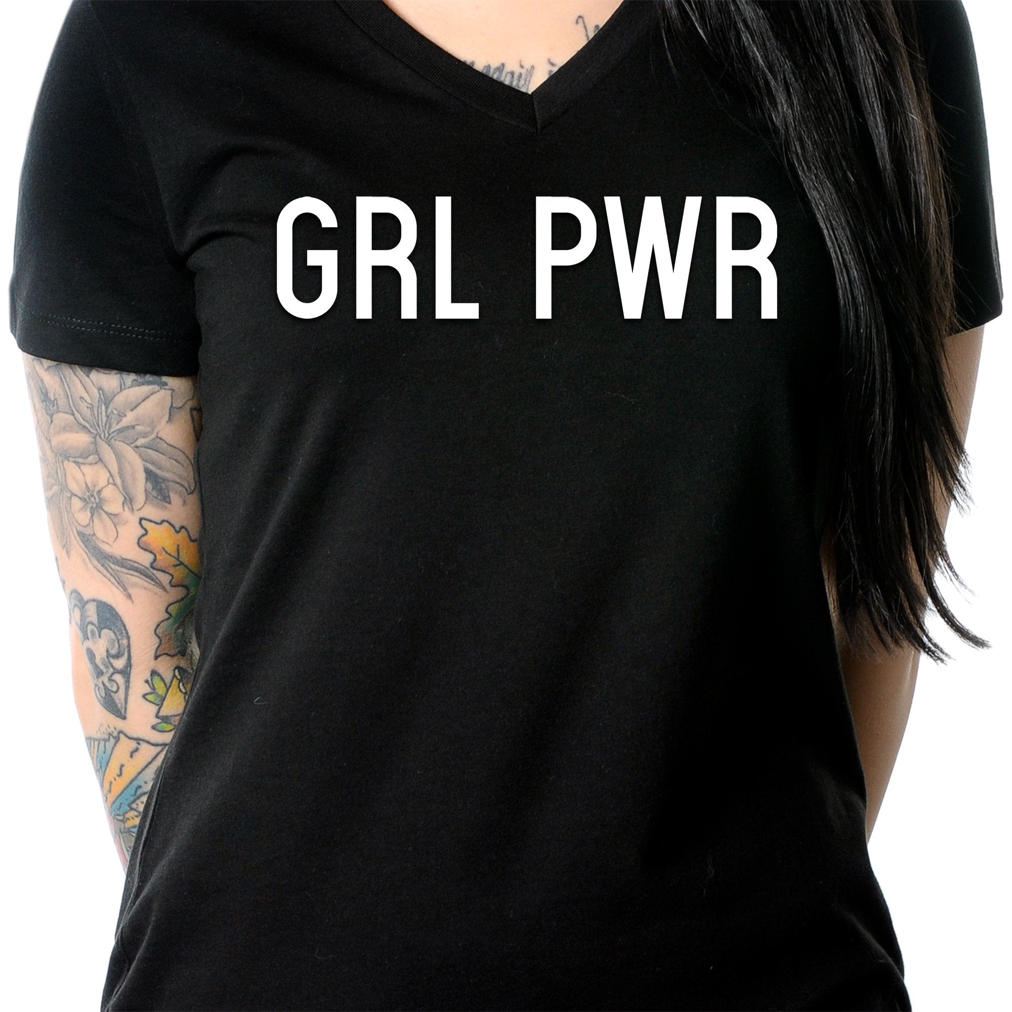 GRL PWR Black V-Neck Tee Shirt