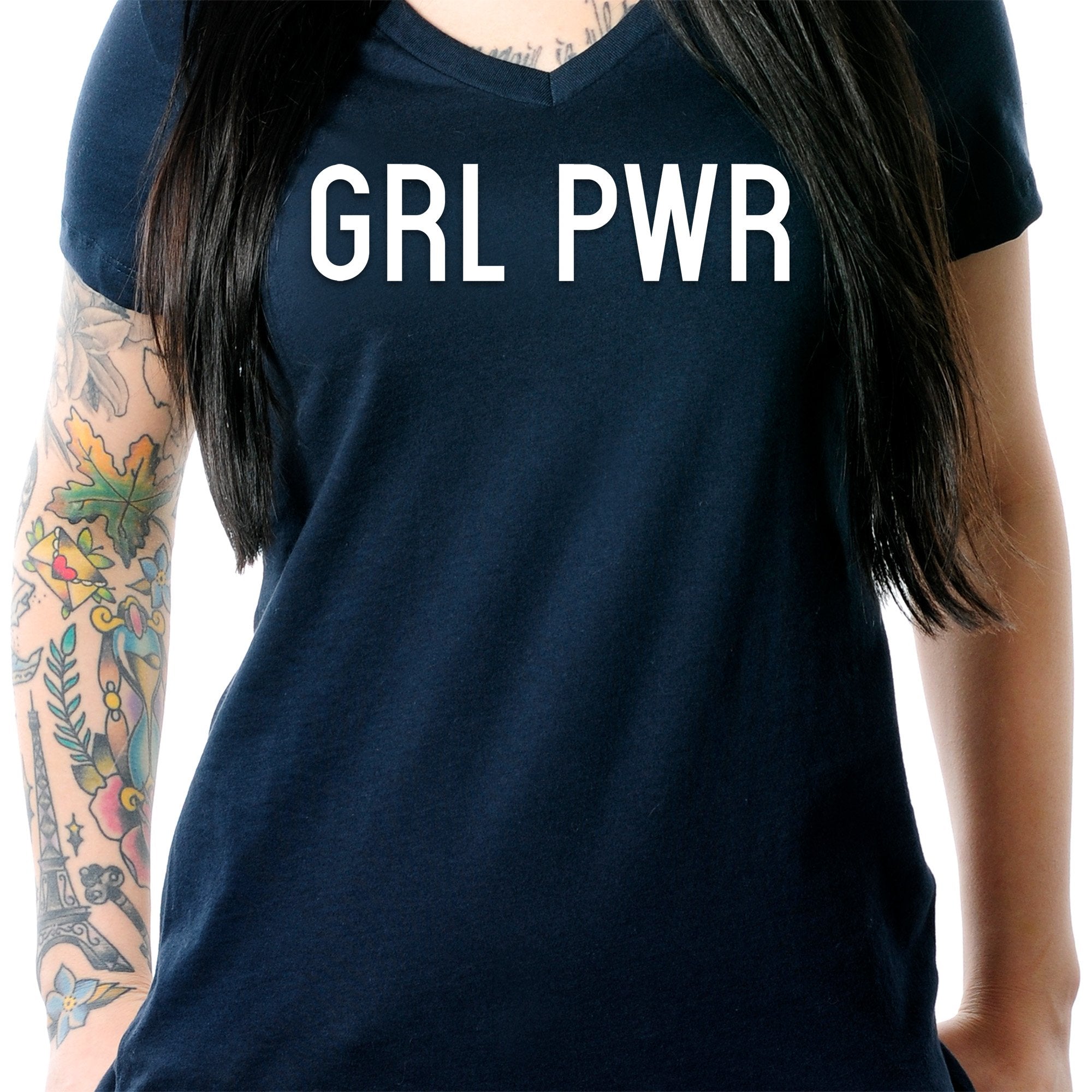GRL PWR Black V-Neck Tee Shirt