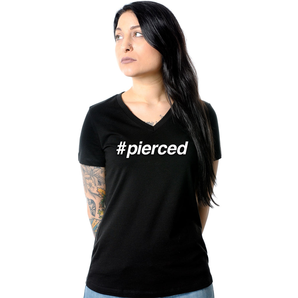 hashtag pierced Black Tapered V-Neck Tee Shirt