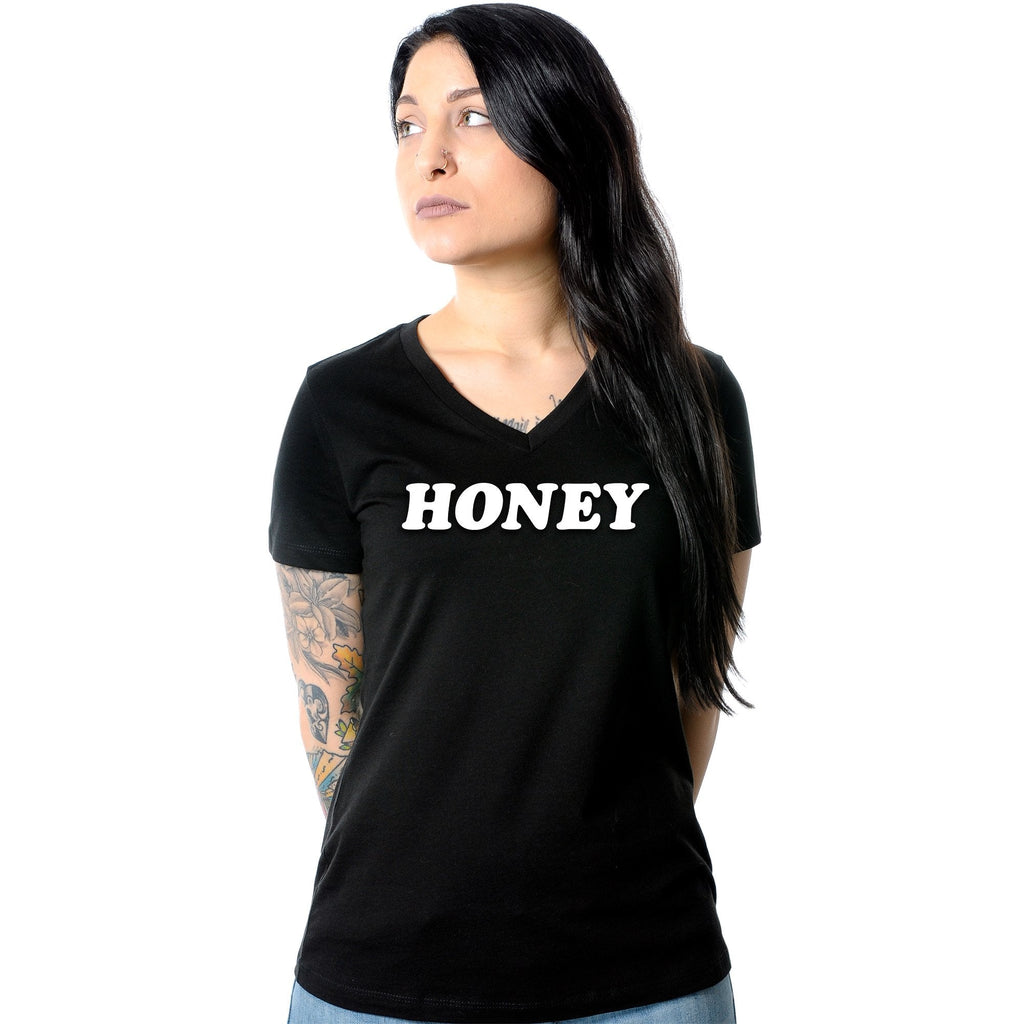 Honey Black V-Neck Tee Shirt