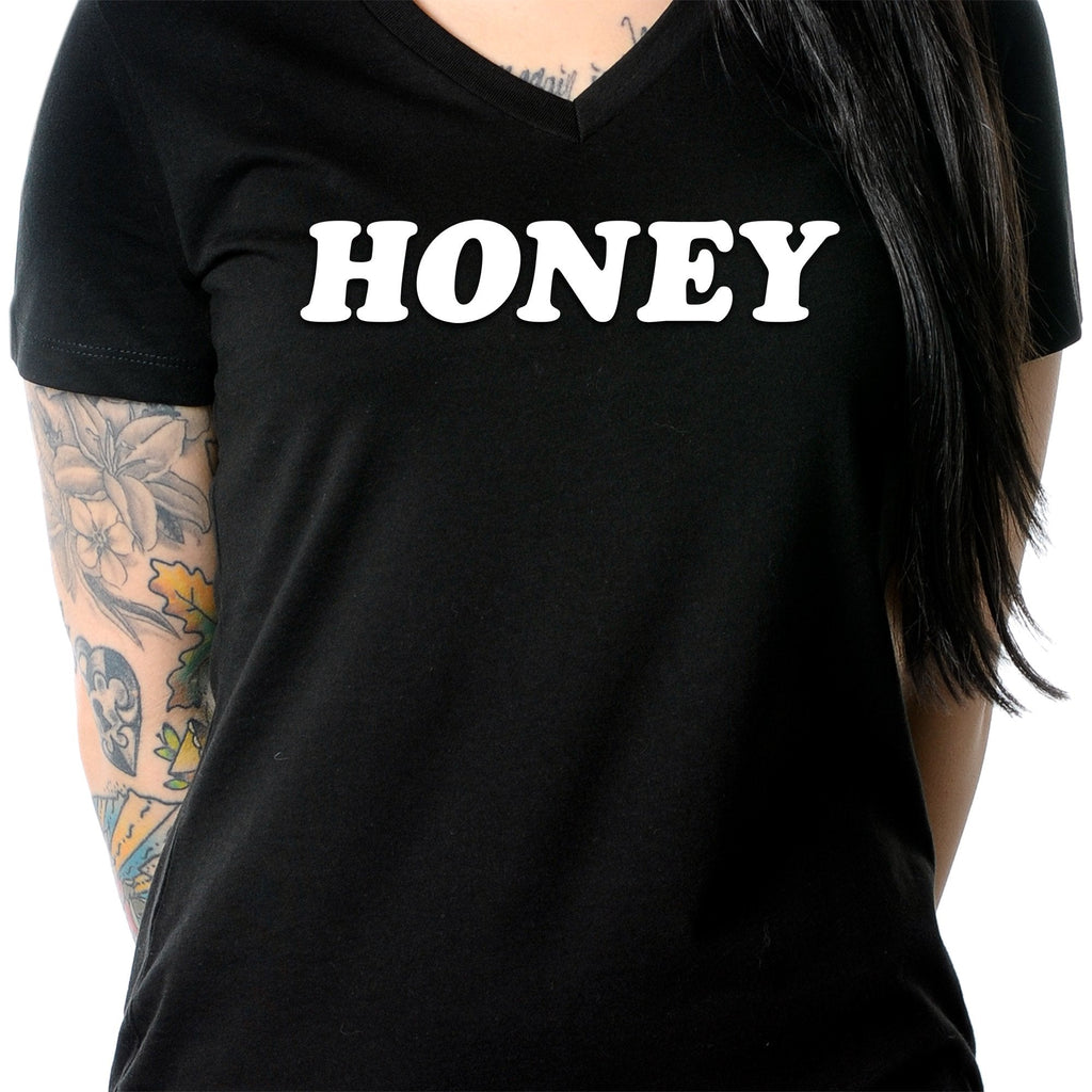 Honey Black V-Neck Tee Shirt
