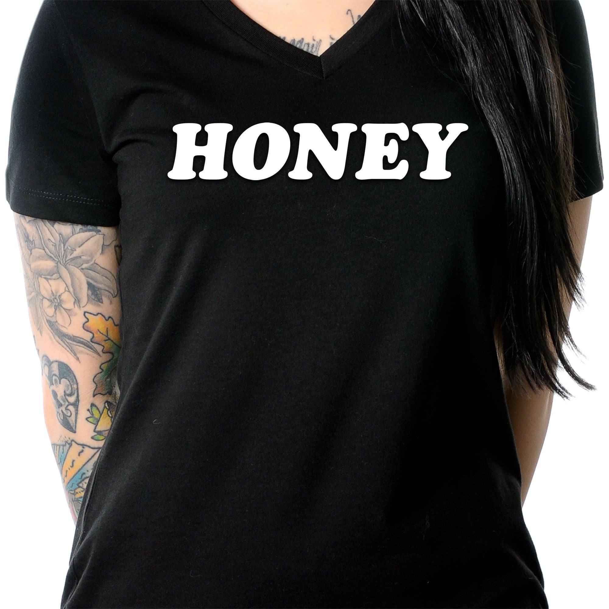 Honey Black V-Neck Tee Shirt