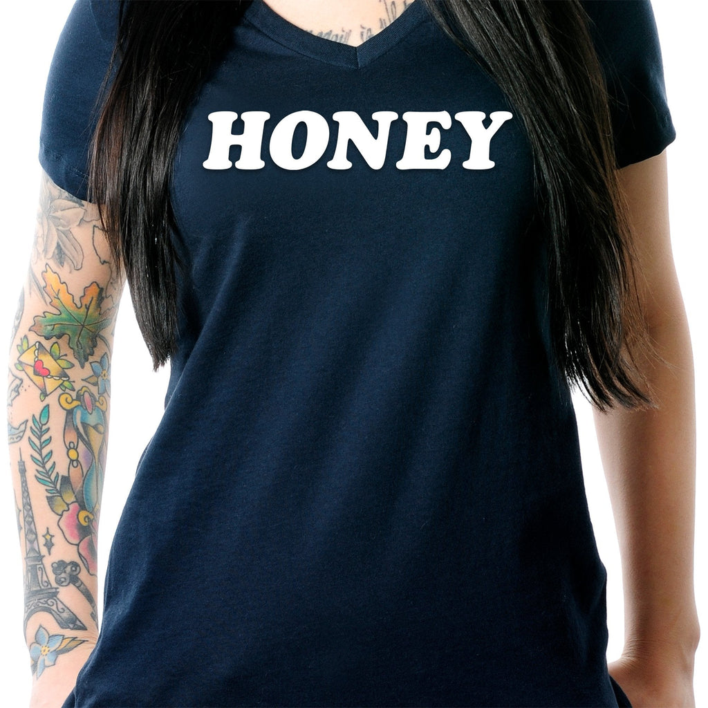 Honey Black V-Neck Tee Shirt