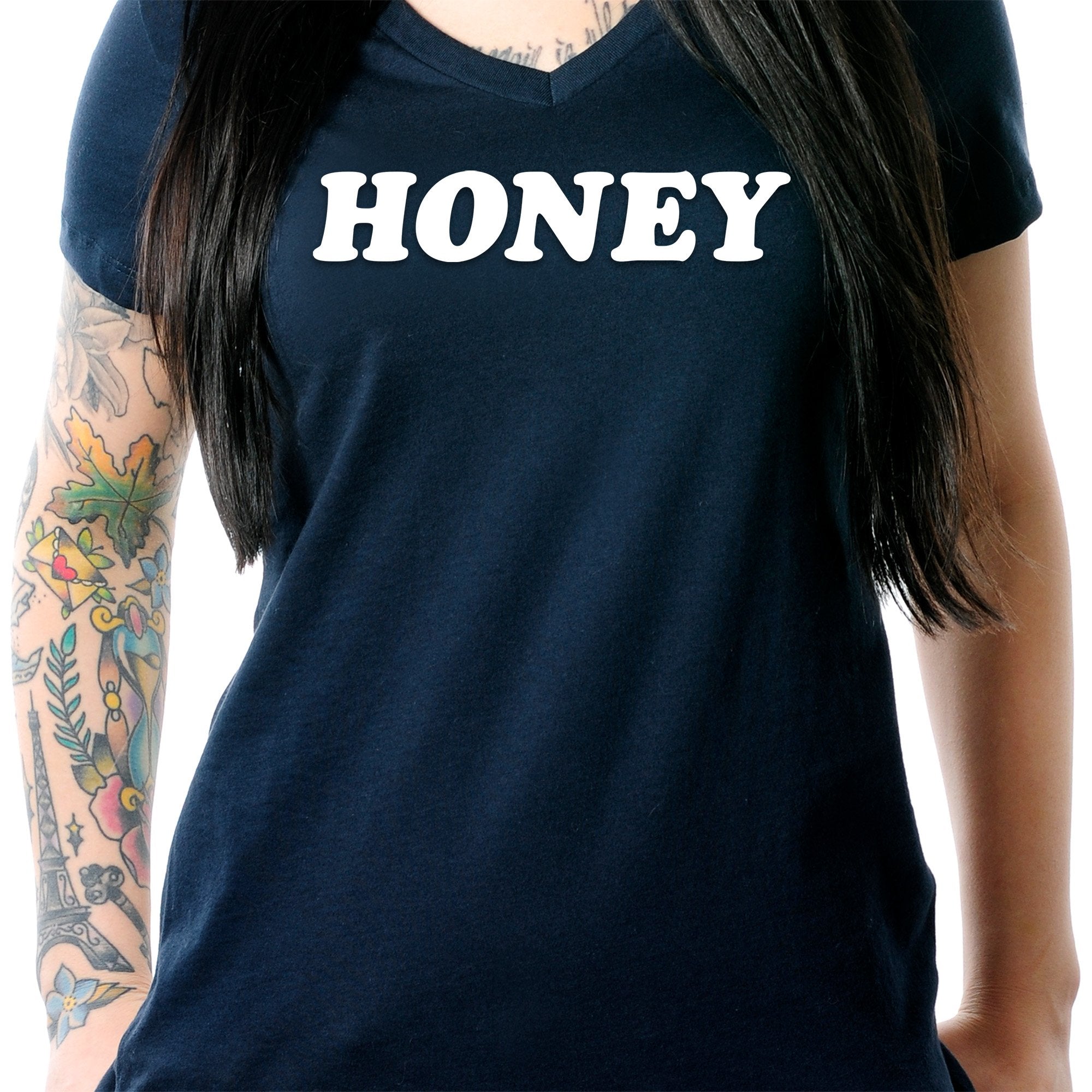 Honey Black V-Neck Tee Shirt