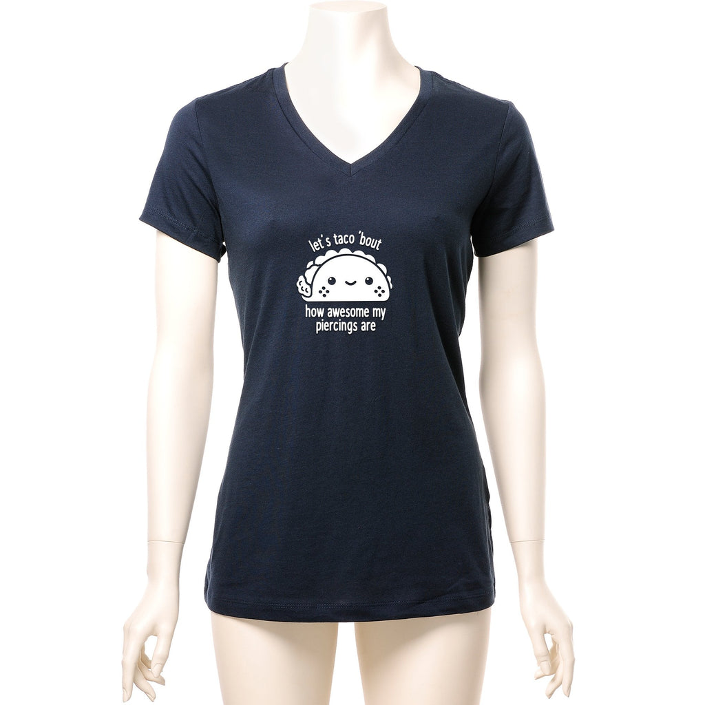 Let's Taco 'bout My Piercings Black Tapered V-Neck Tee Shirt