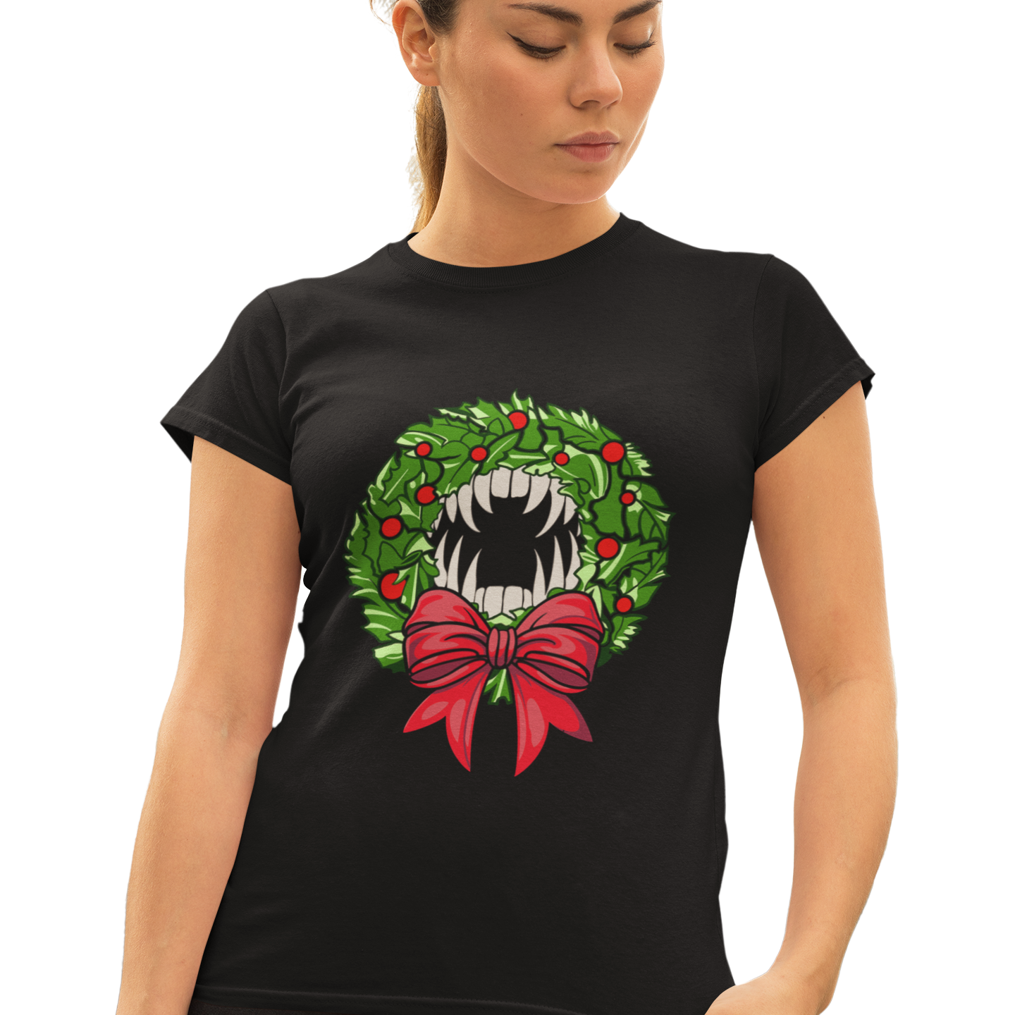 Holiday Vampire Wreath Black Tee Shirt
