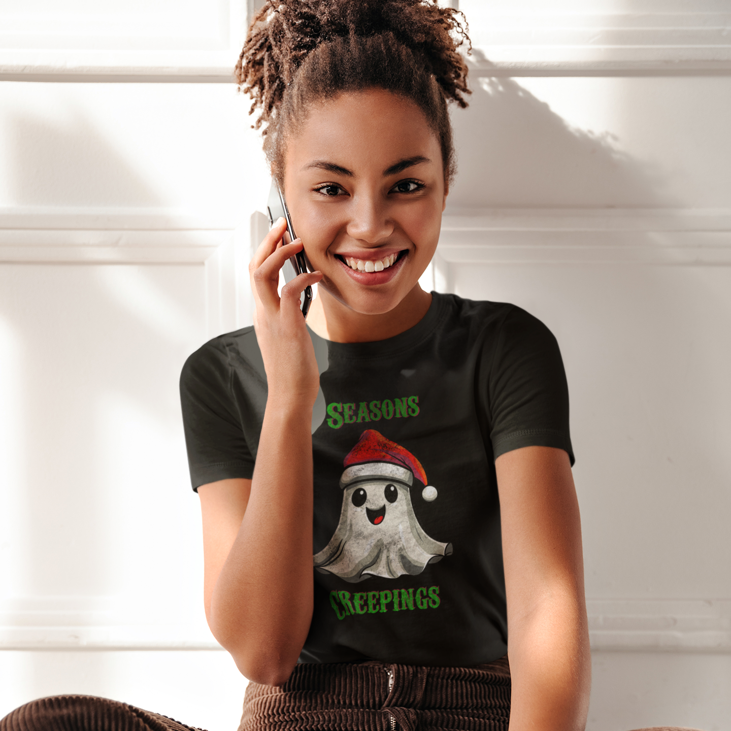 Holiday Christmas Spirit Ghost Black Tee Shirt