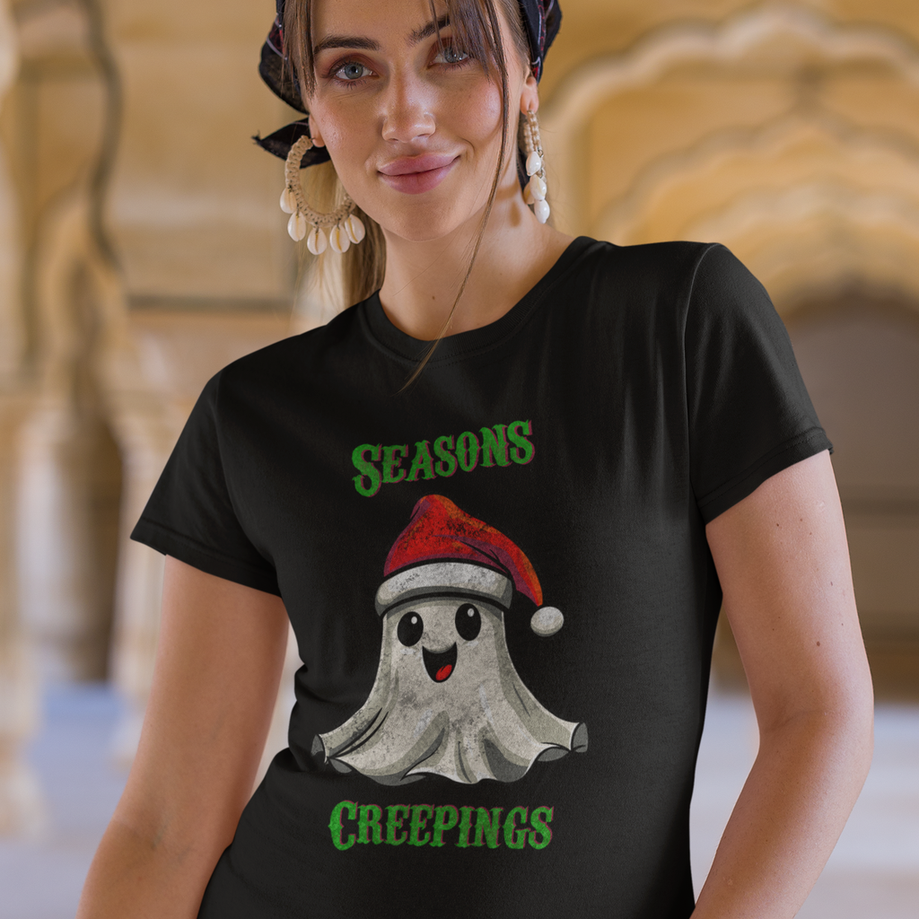 Holiday Christmas Spirit Ghost Black Tee Shirt