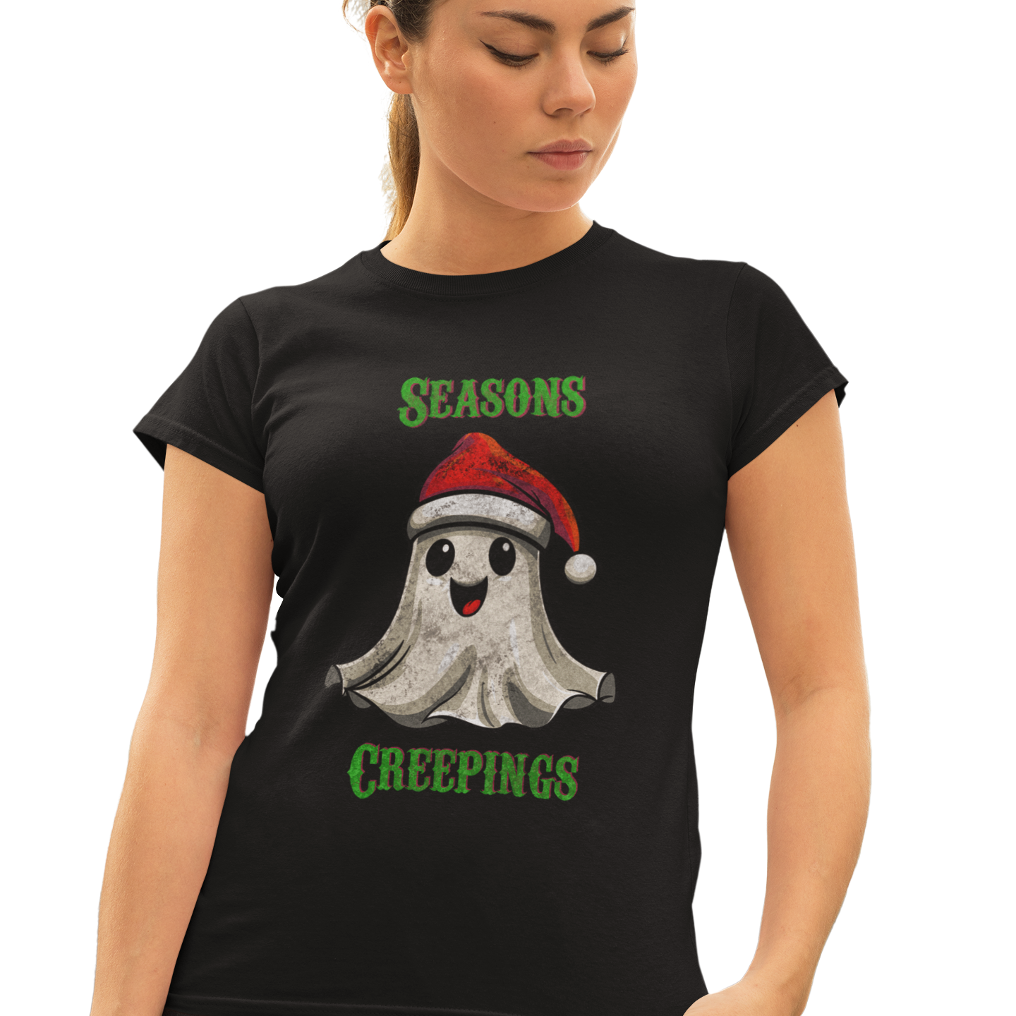 Holiday Christmas Spirit Ghost Black Tee Shirt