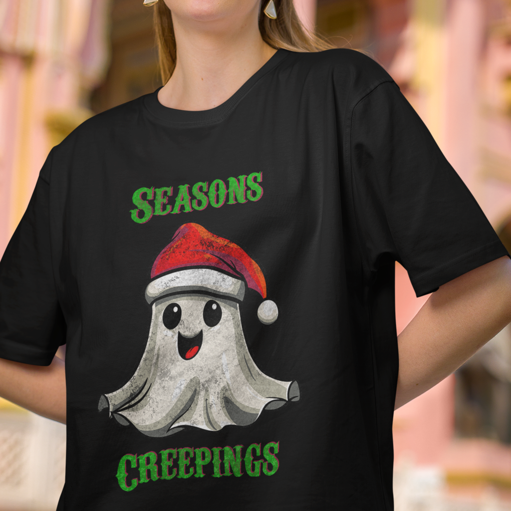 Holiday Christmas Spirit Ghost Black Tee Shirt