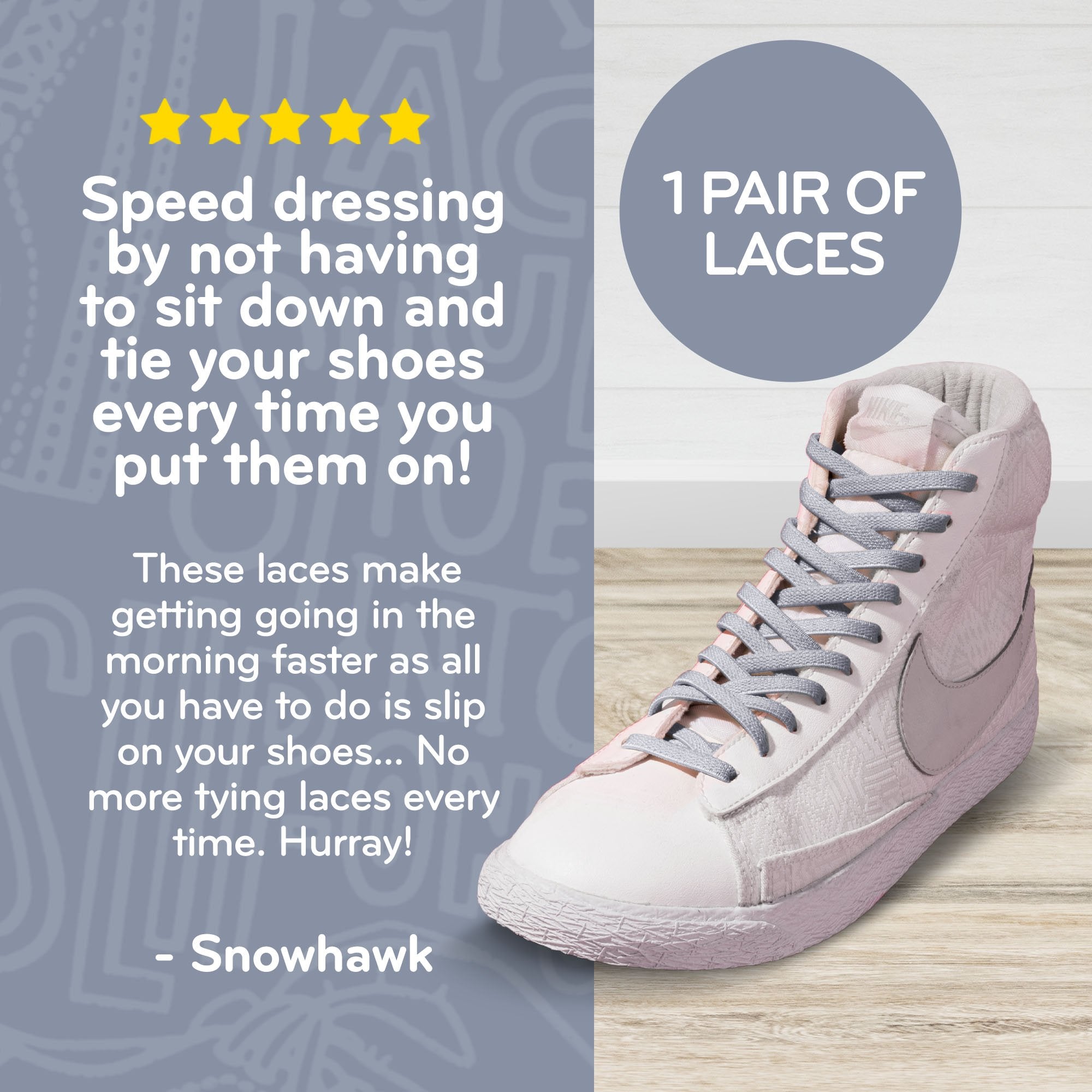 Light Grey Flat Elastic Stretch Shoe Laces