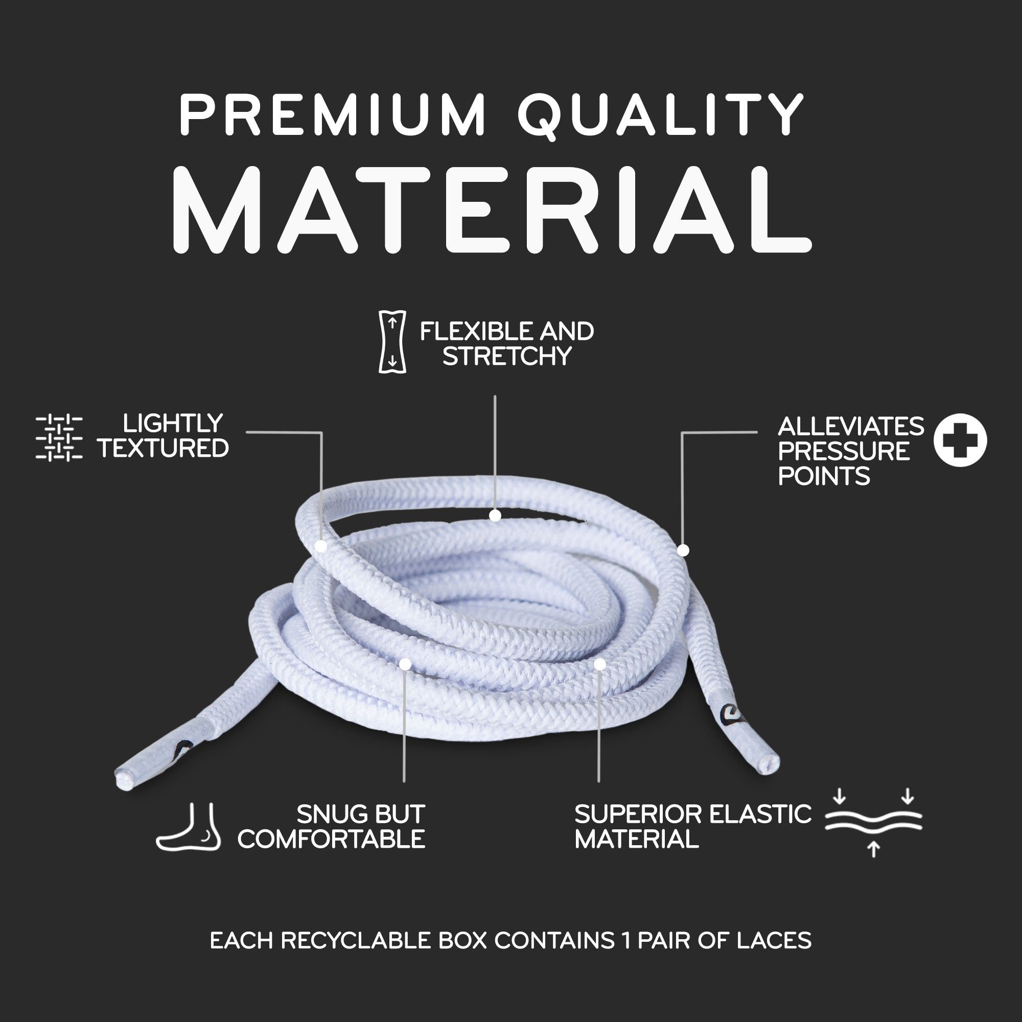 White Round Elastic Stretch Shoe Laces