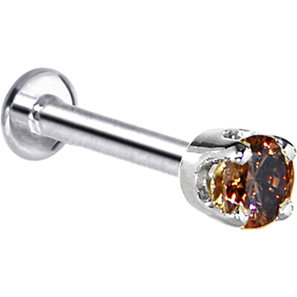 16G Solid 14K White Gold 3mm Brown Cubic Zirconia Tragus Earring Stud