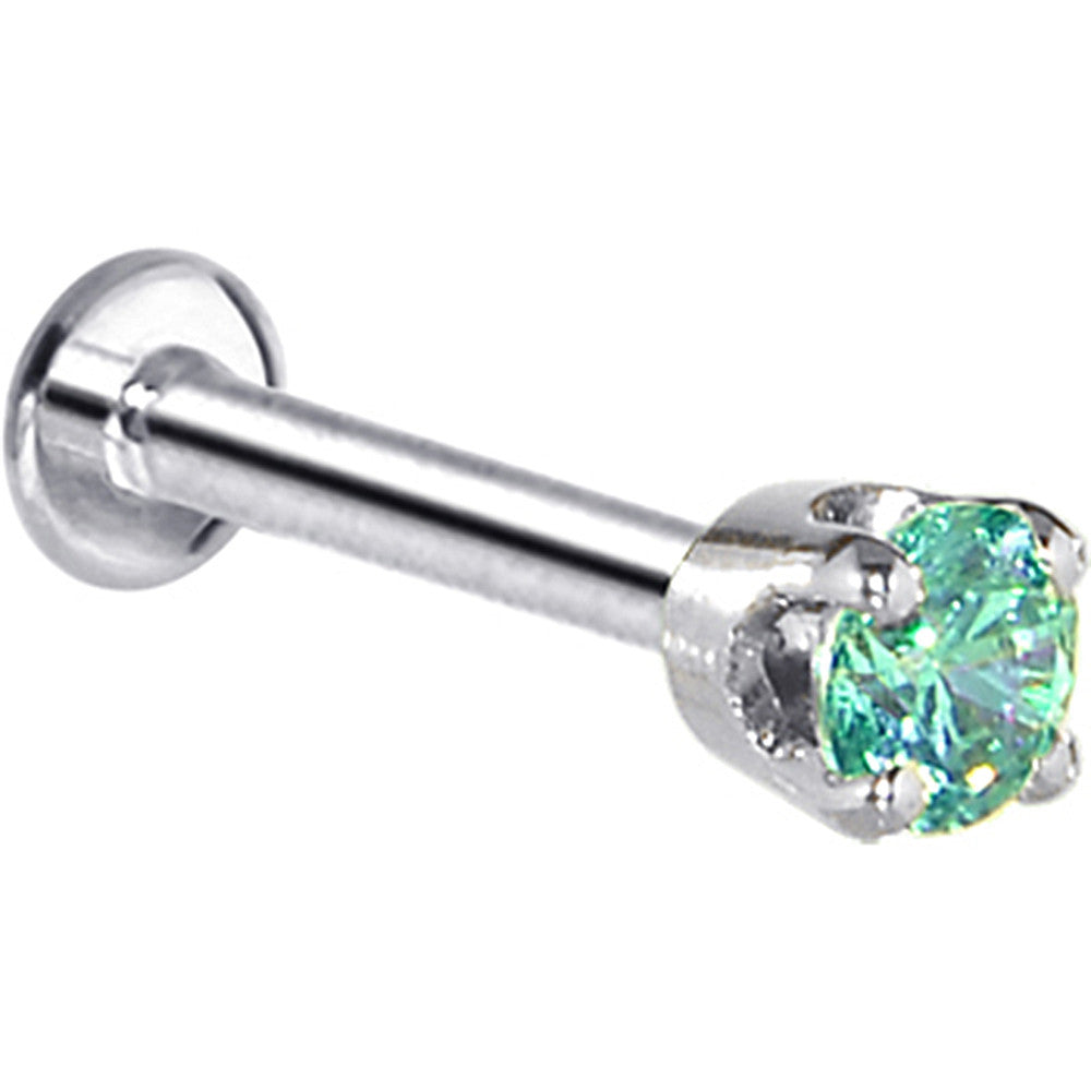 16G Solid 14K White Gold 3mm Mint Green Cubic Zirconia Tragus Earring Stud