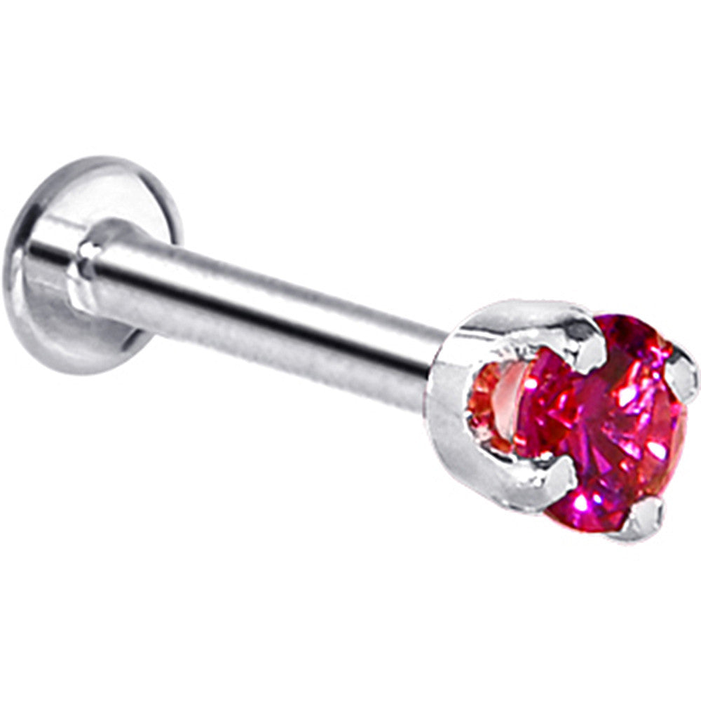 16G Solid 14K White Gold 3mm Red Cubic Zirconia Tragus Earring Stud