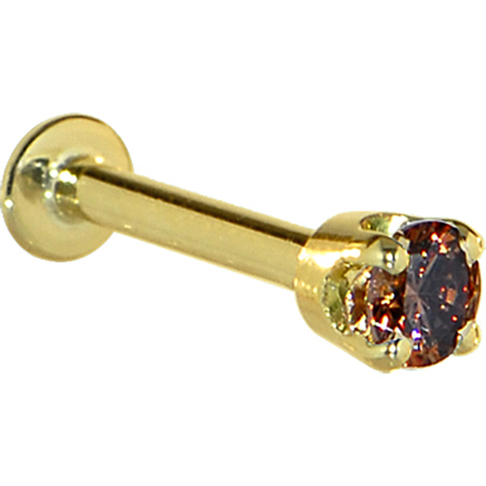 16G Solid 14K Yellow Gold 3mm Brown Cubic Zirconia Tragus Earring Stud