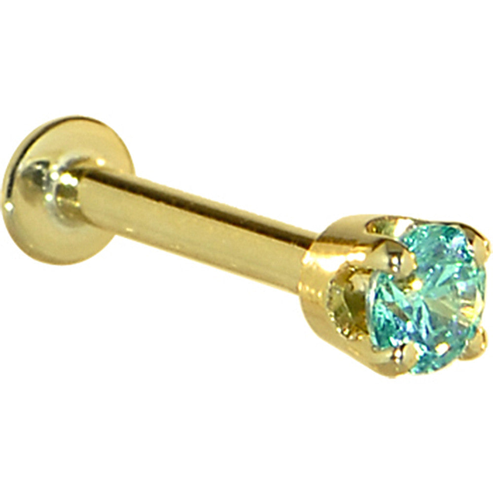 16G Solid 14K Yellow Gold 3mm Mint Green Cubic Zirconia Tragus Earring Stud