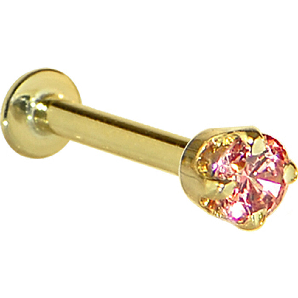 16G Solid 14K Yellow Gold 3mm Salmon Cubic Zirconia Tragus Earring Stud
