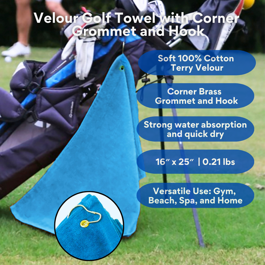 Medium Diamond Velour Golf Towel: Corner Grommet & Hook Pack of 4