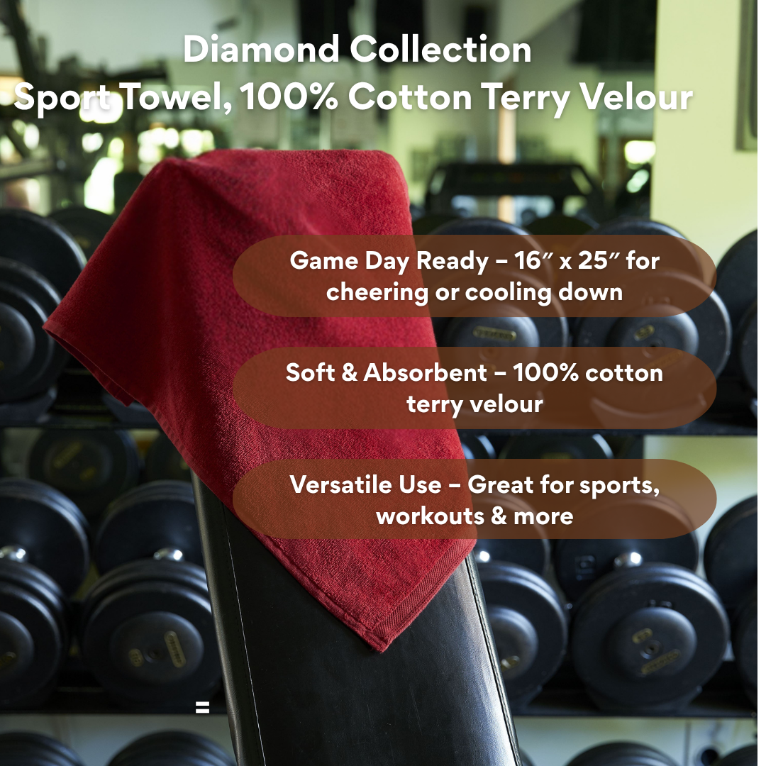 Diamond Collection: Sport Towel, 100% Cotton Terry Velour Pack of 4