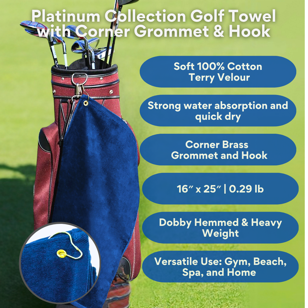 Platinum Velour Golf Towel Corner Grommet & Hook Pack of 3
