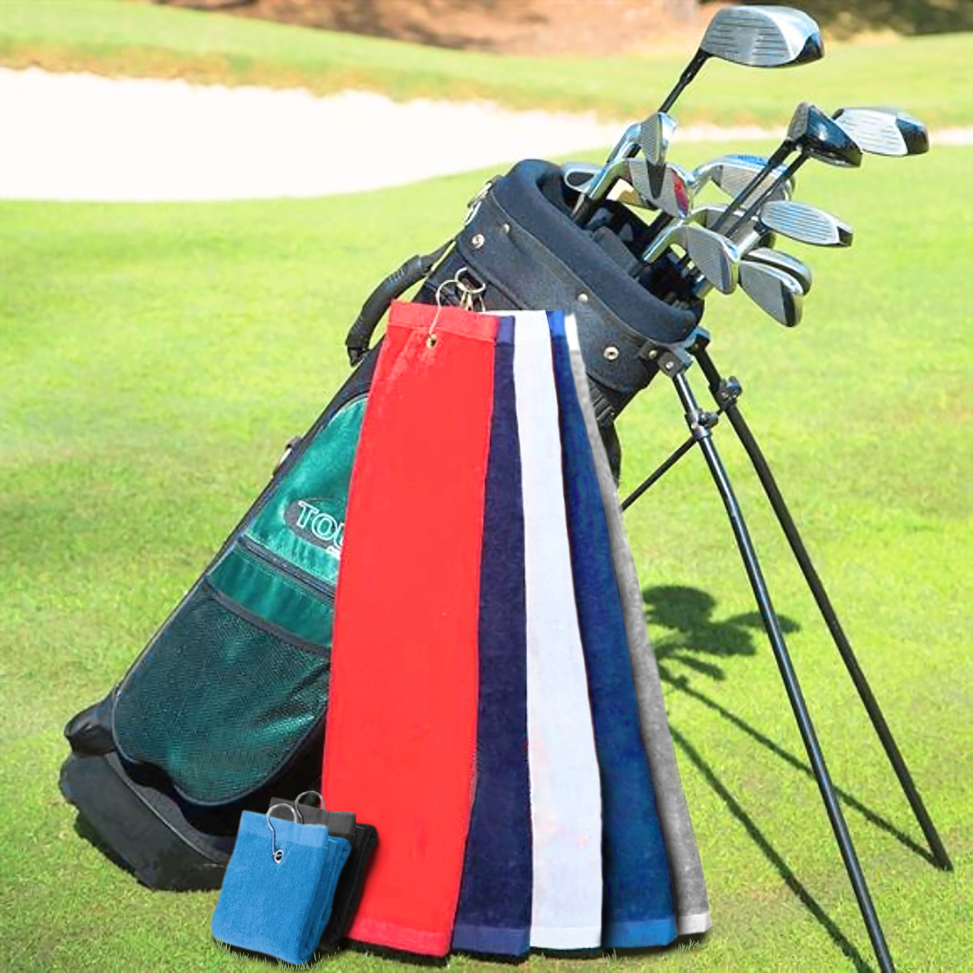 Tri-Fold Platinum Velour Golf Towel: Grommet & Hook - Pack of 3