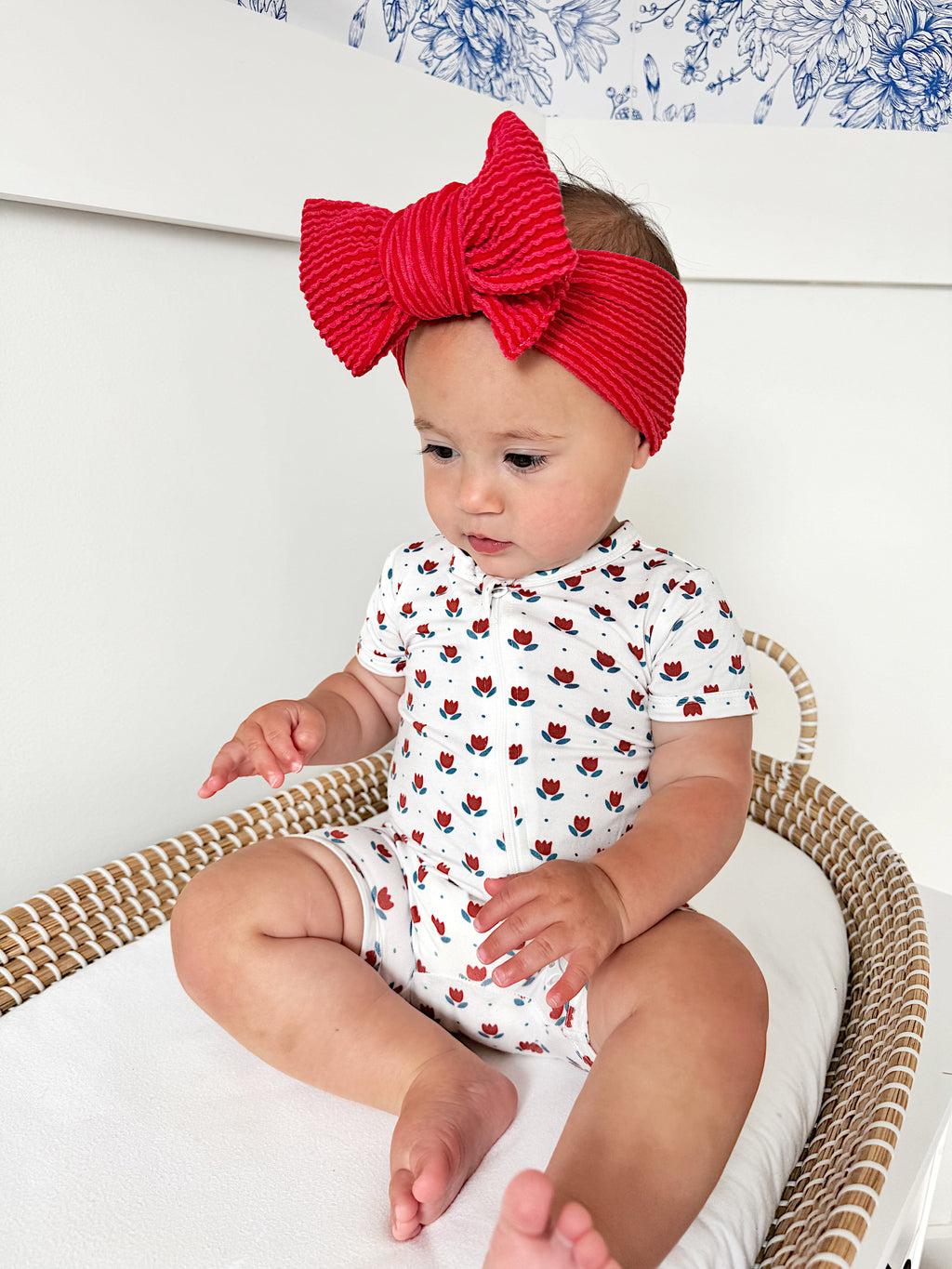 Red White & Blue Tulips Bamboo Shorty Pajamas