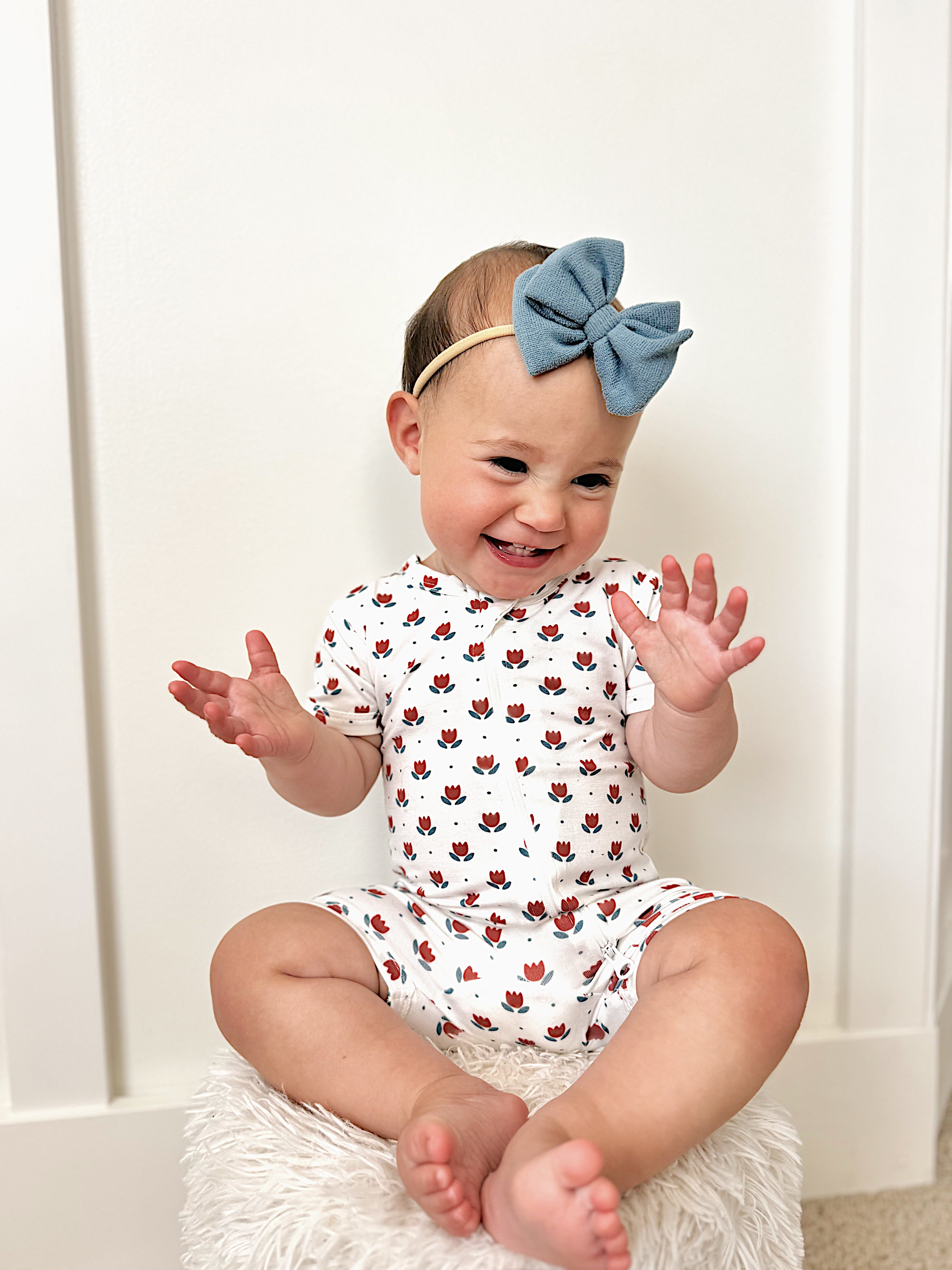 Red White & Blue Tulips Bamboo Shorty Pajamas