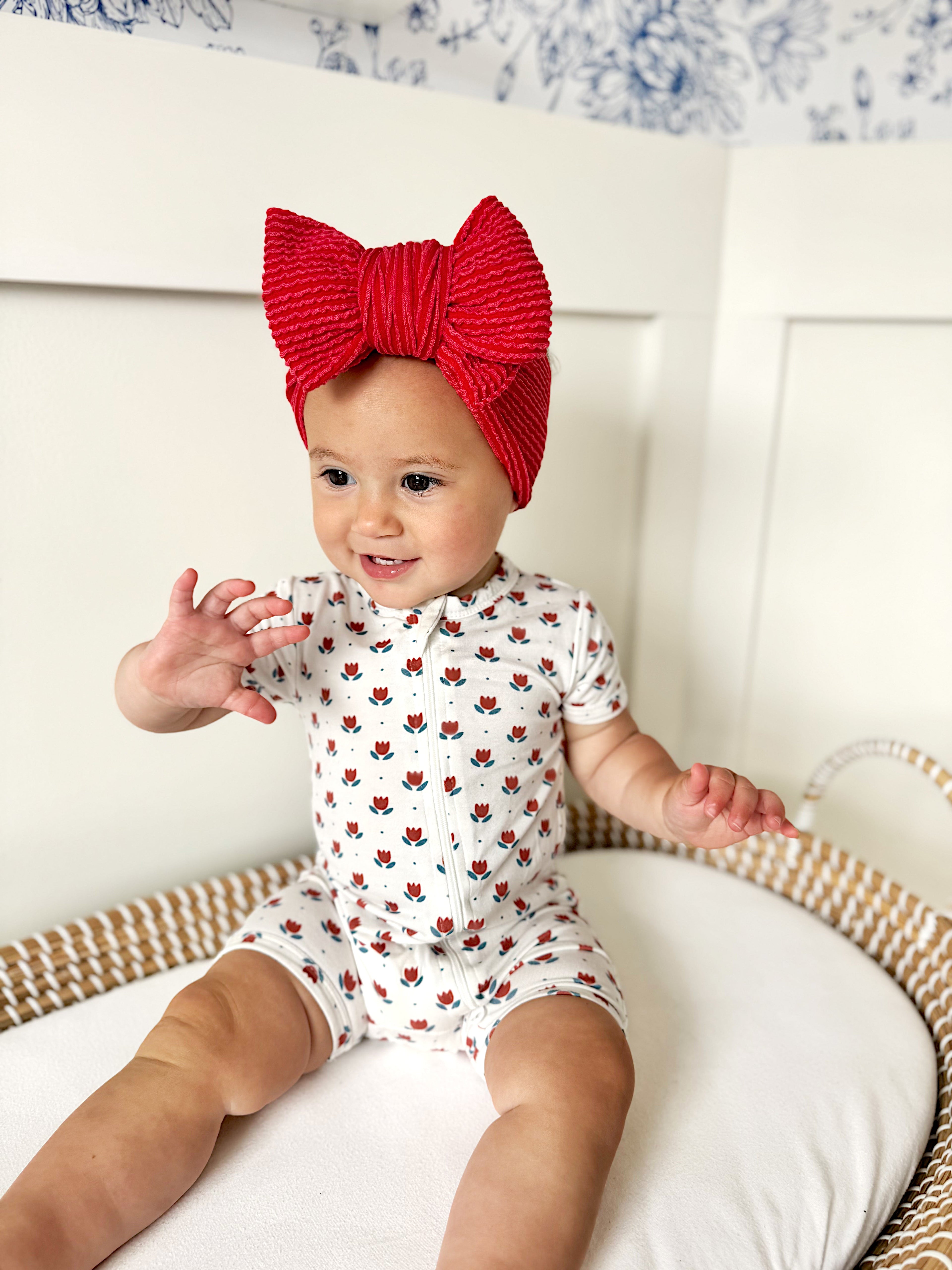 Red White & Blue Tulips Bamboo Shorty Pajamas