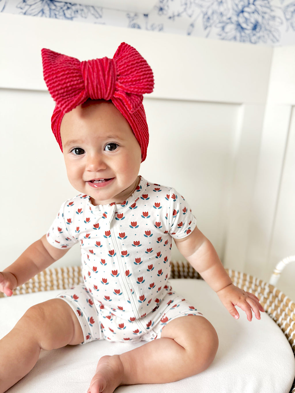 Red White & Blue Tulips Bamboo Shorty Pajamas