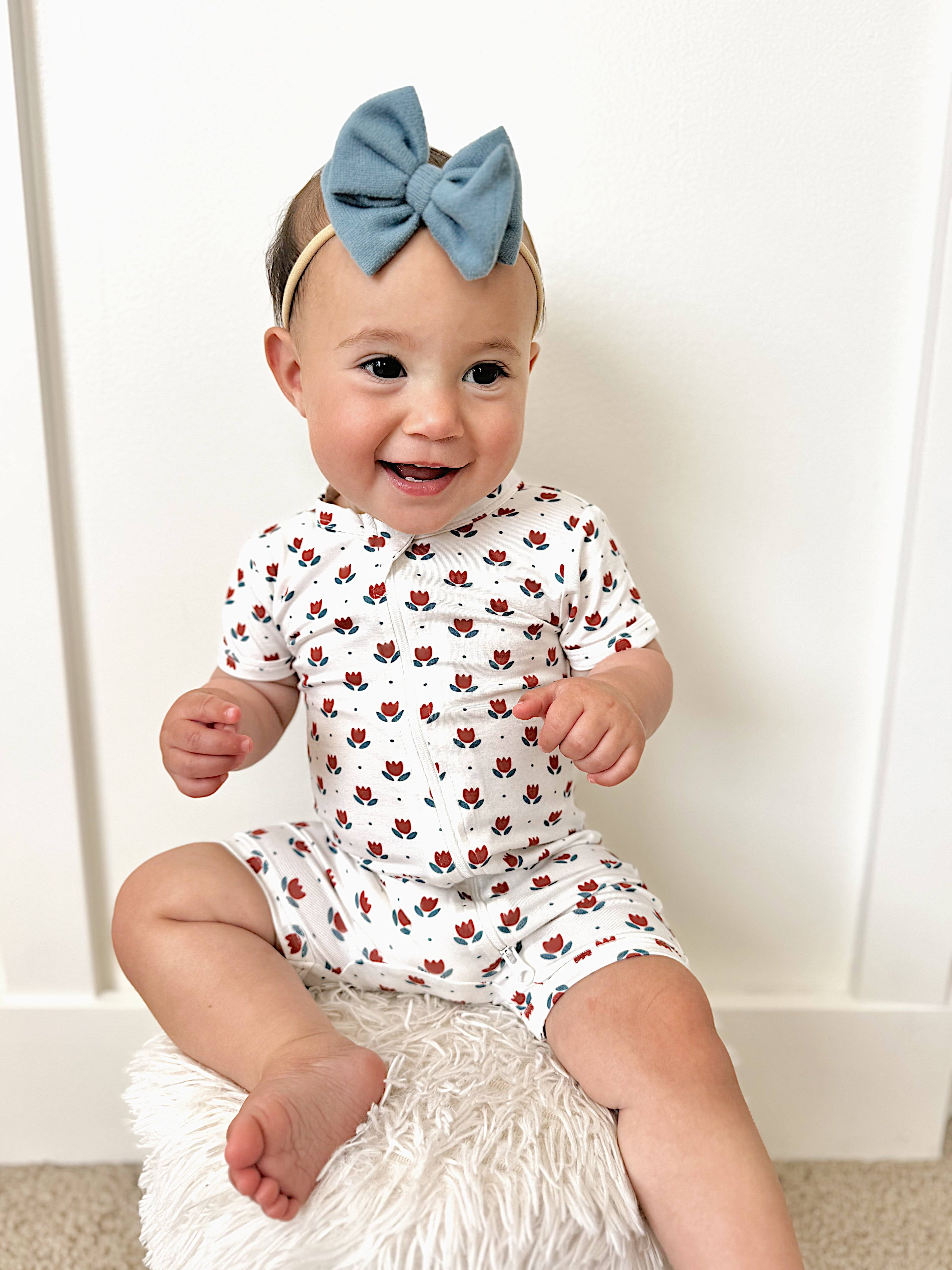 Red White & Blue Tulips Bamboo Shorty Pajamas