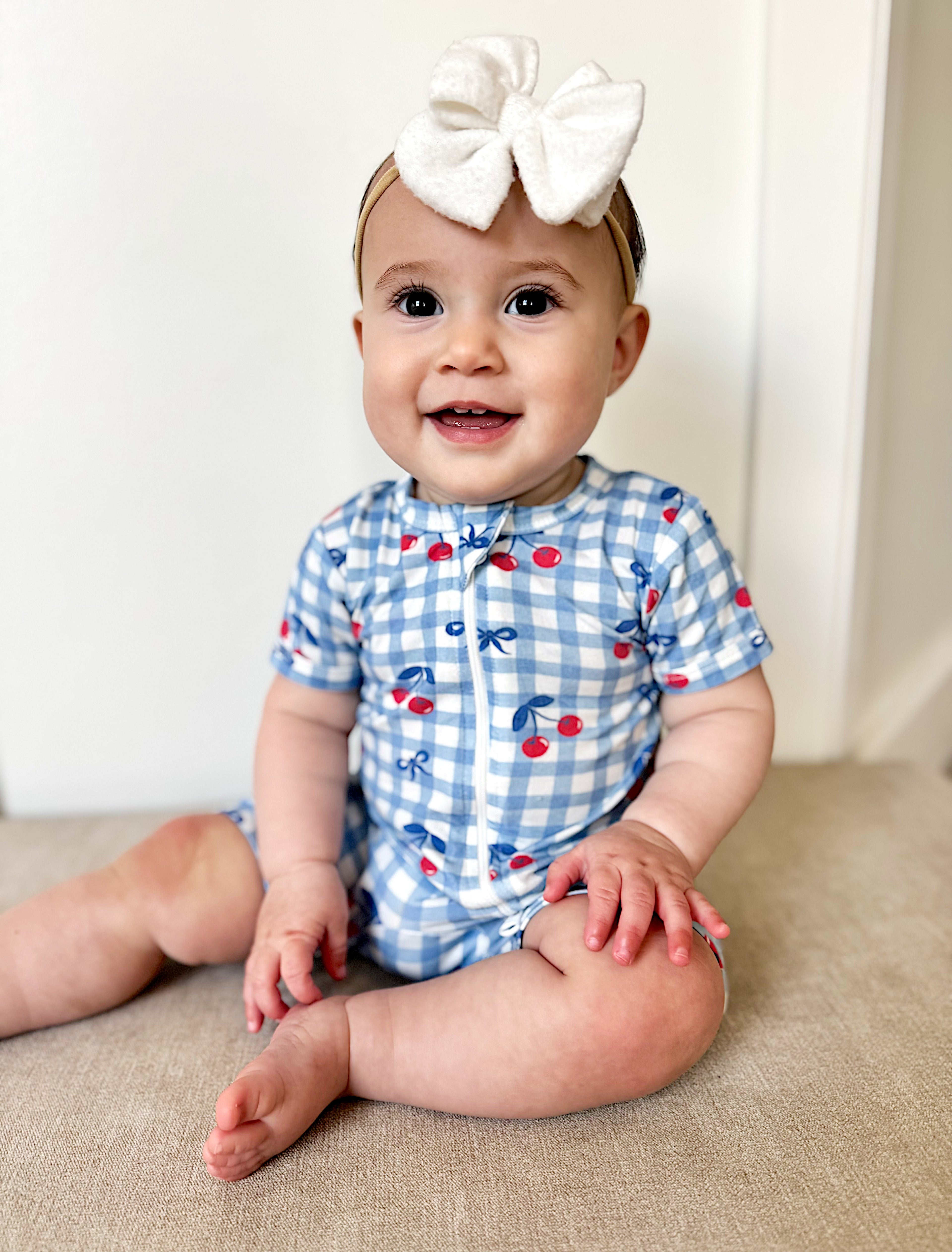 Red White & Blue Cherry Gingham Bamboo Shorty Pajamas