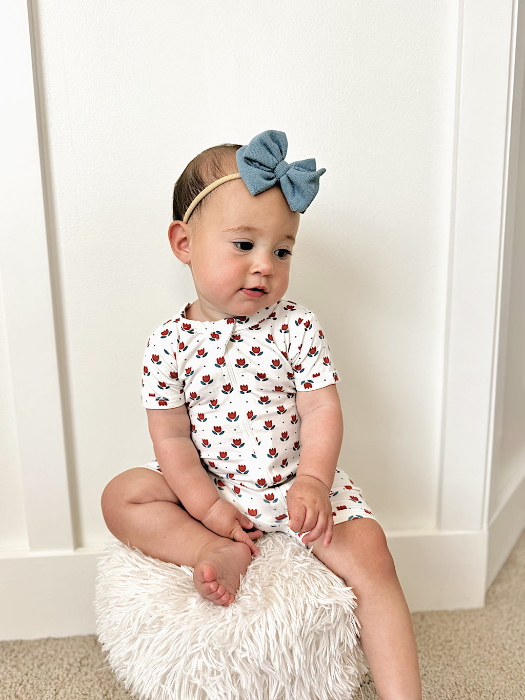 Red White & Blue Tulips Bamboo Shorty Pajamas