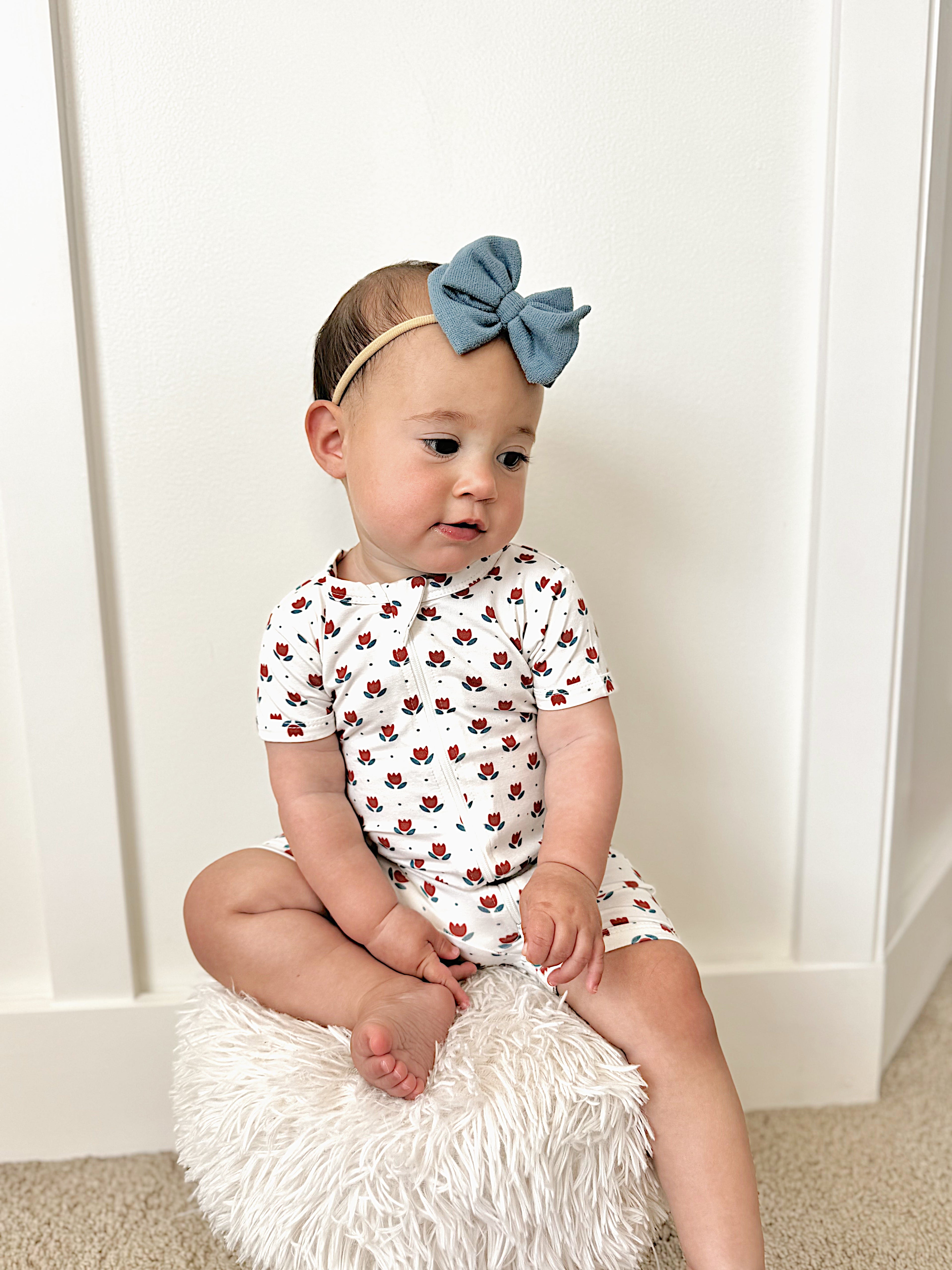 Red White & Blue Tulips Bamboo Shorty Pajamas