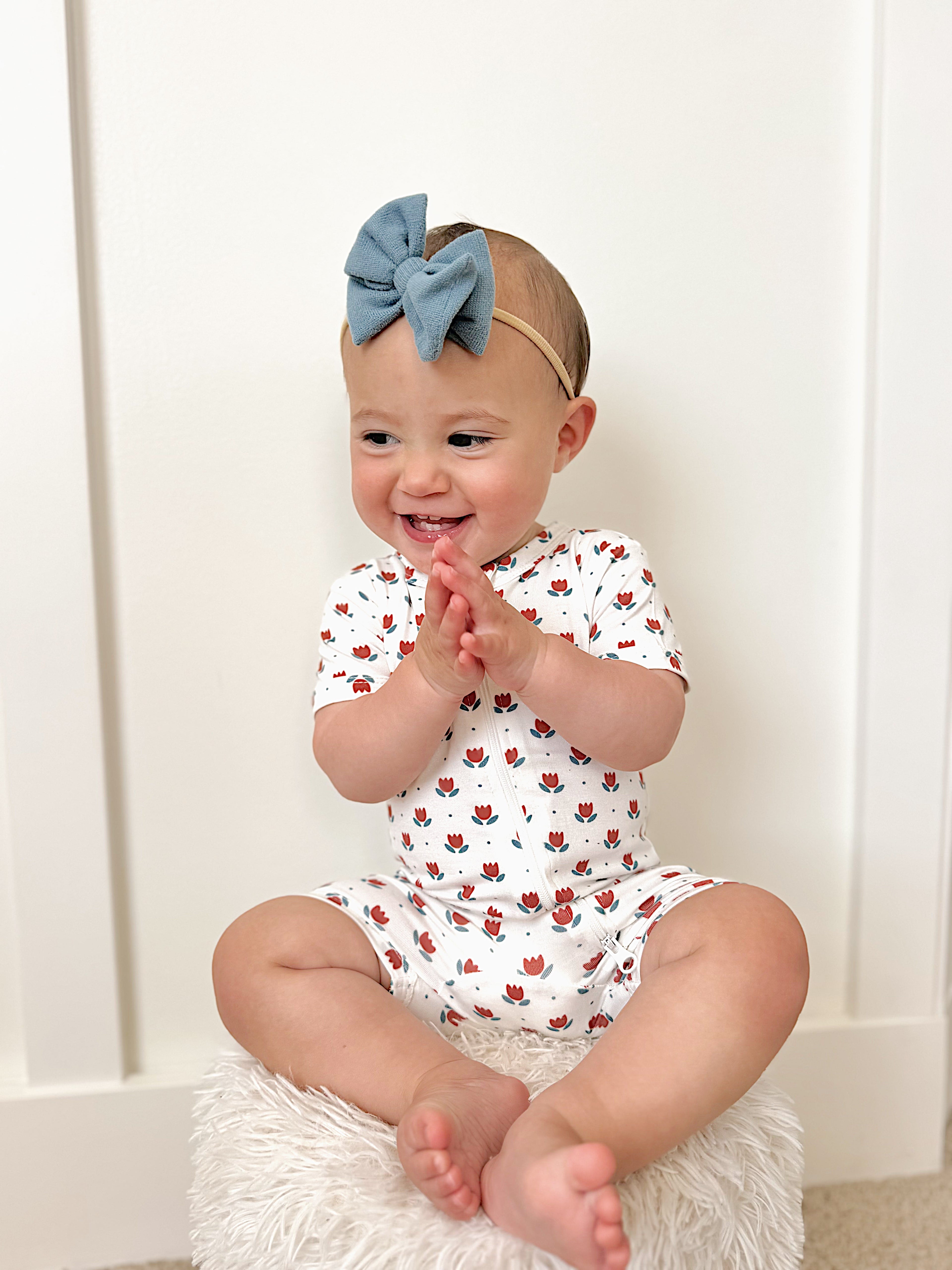Red White & Blue Tulips Bamboo Shorty Pajamas
