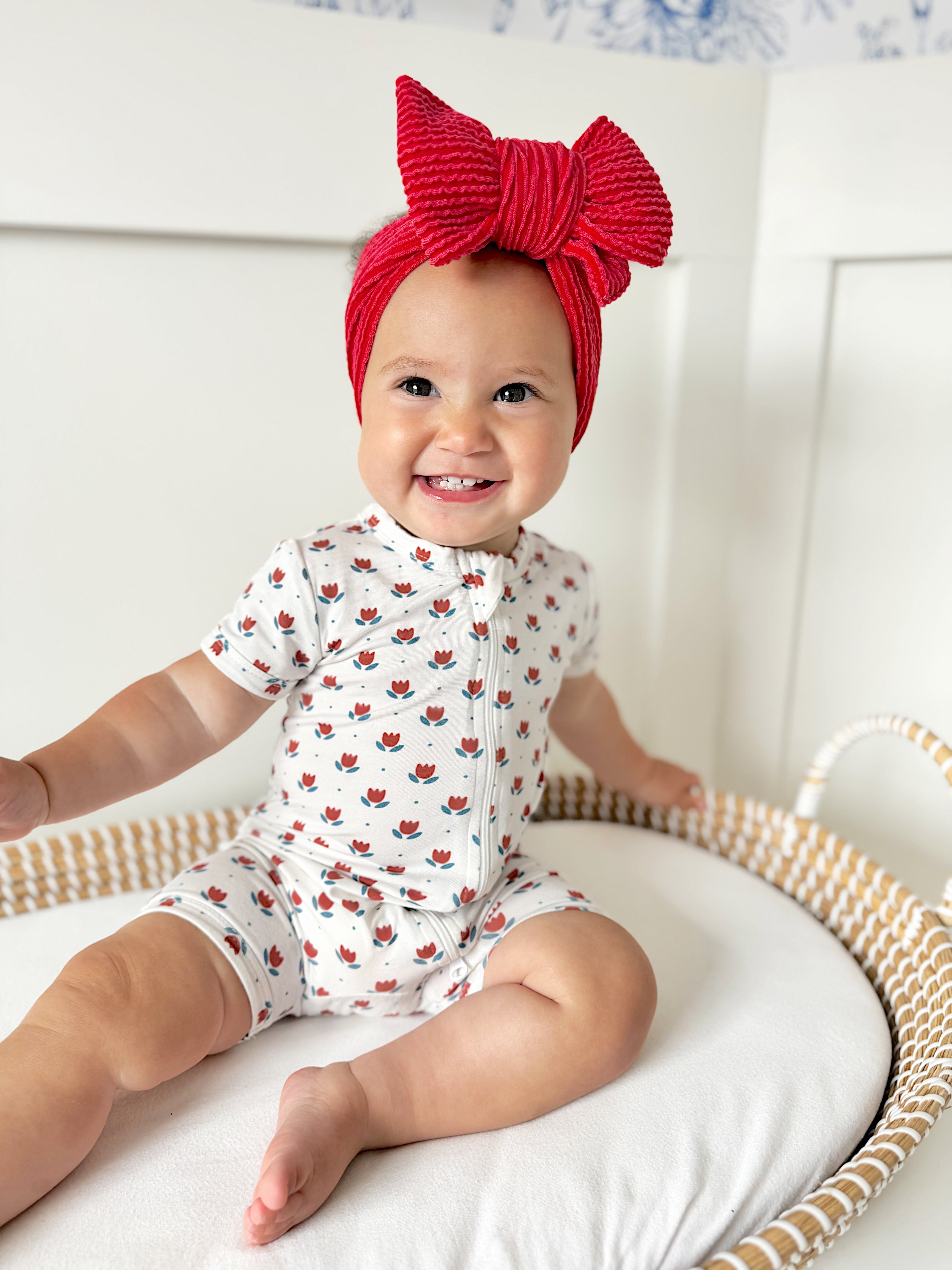 Red White & Blue Tulips Bamboo Shorty Pajamas