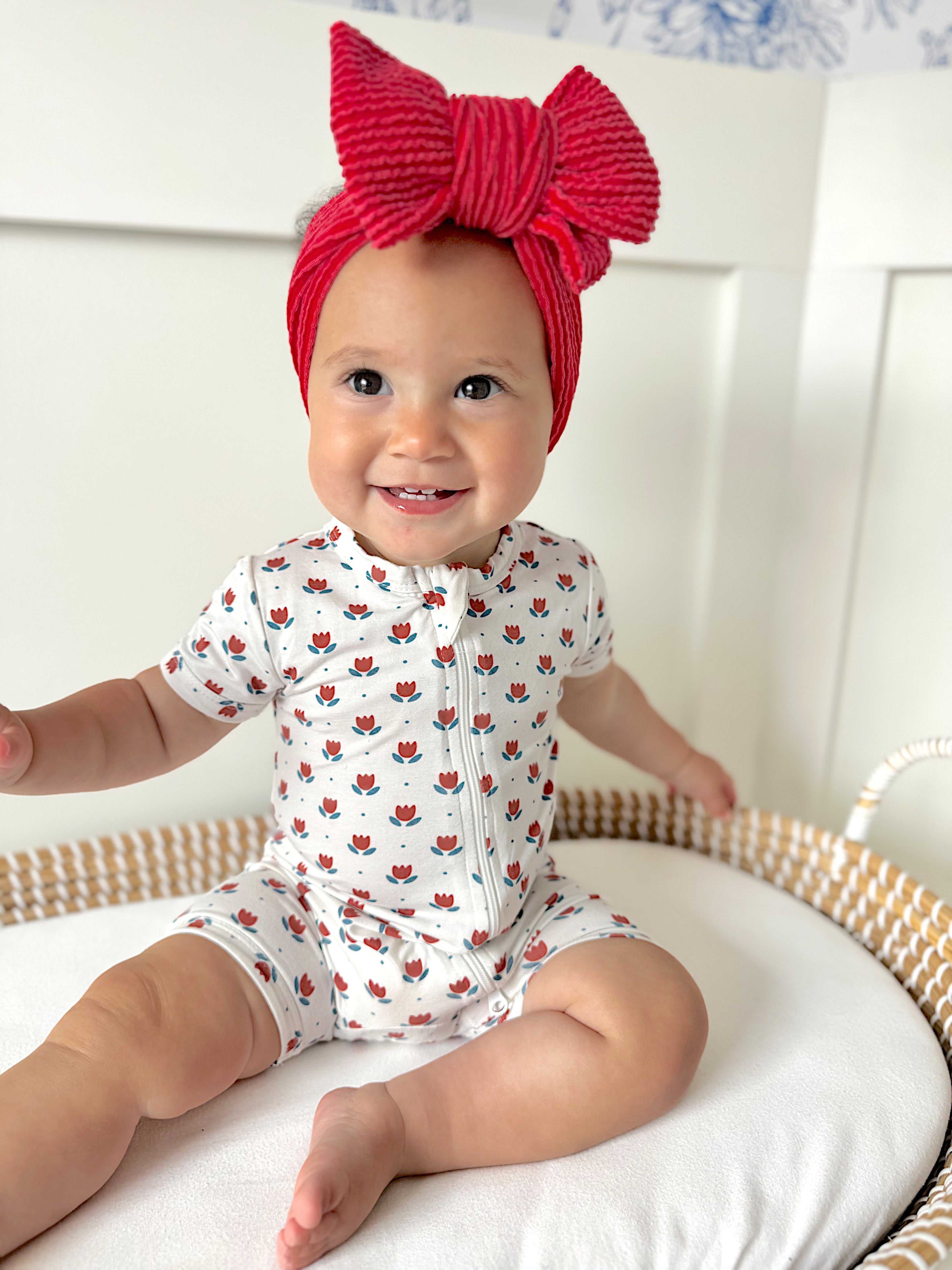 Red White & Blue Tulips Bamboo Shorty Pajamas