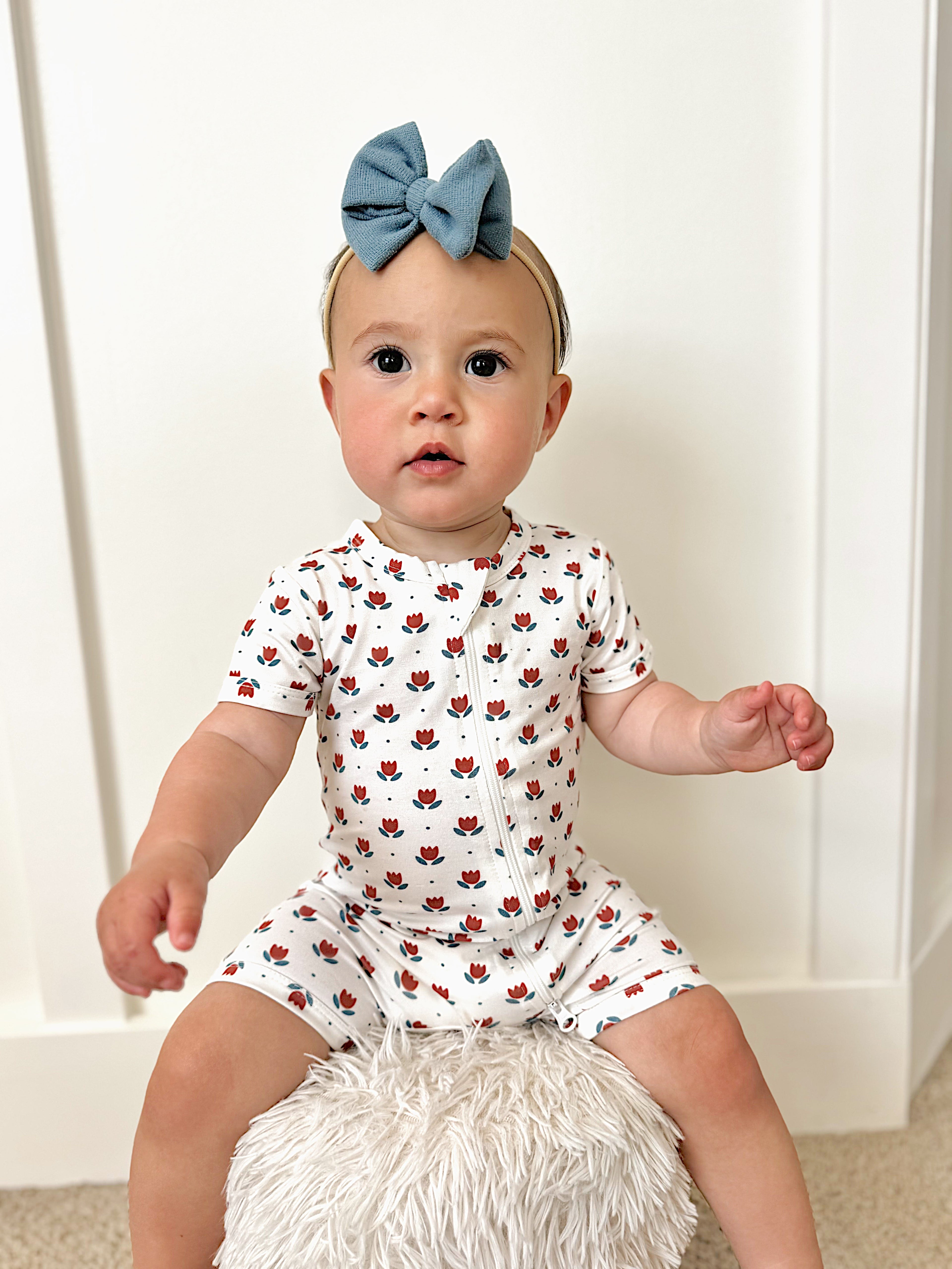 Red White & Blue Tulips Bamboo Shorty Pajamas