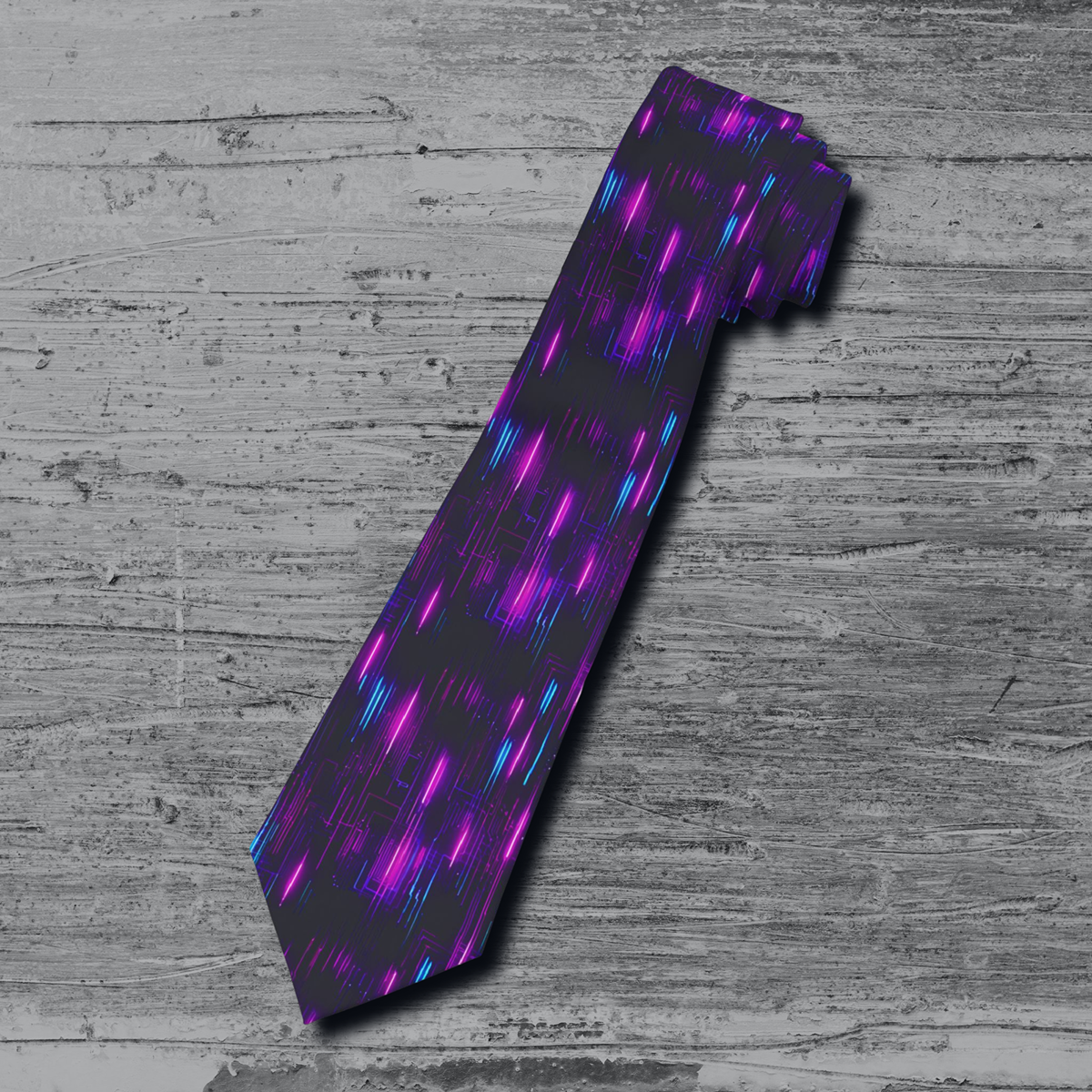 "DirkyThreadz Neon Nexus Necktie - Bold Circuit Design in Vibrant Neon Colors"