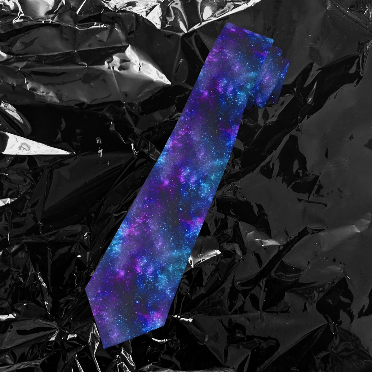 "DirkyThreadz Galactic Elegance Necktie - Vibrant Galaxy Design in Blues and Purples"