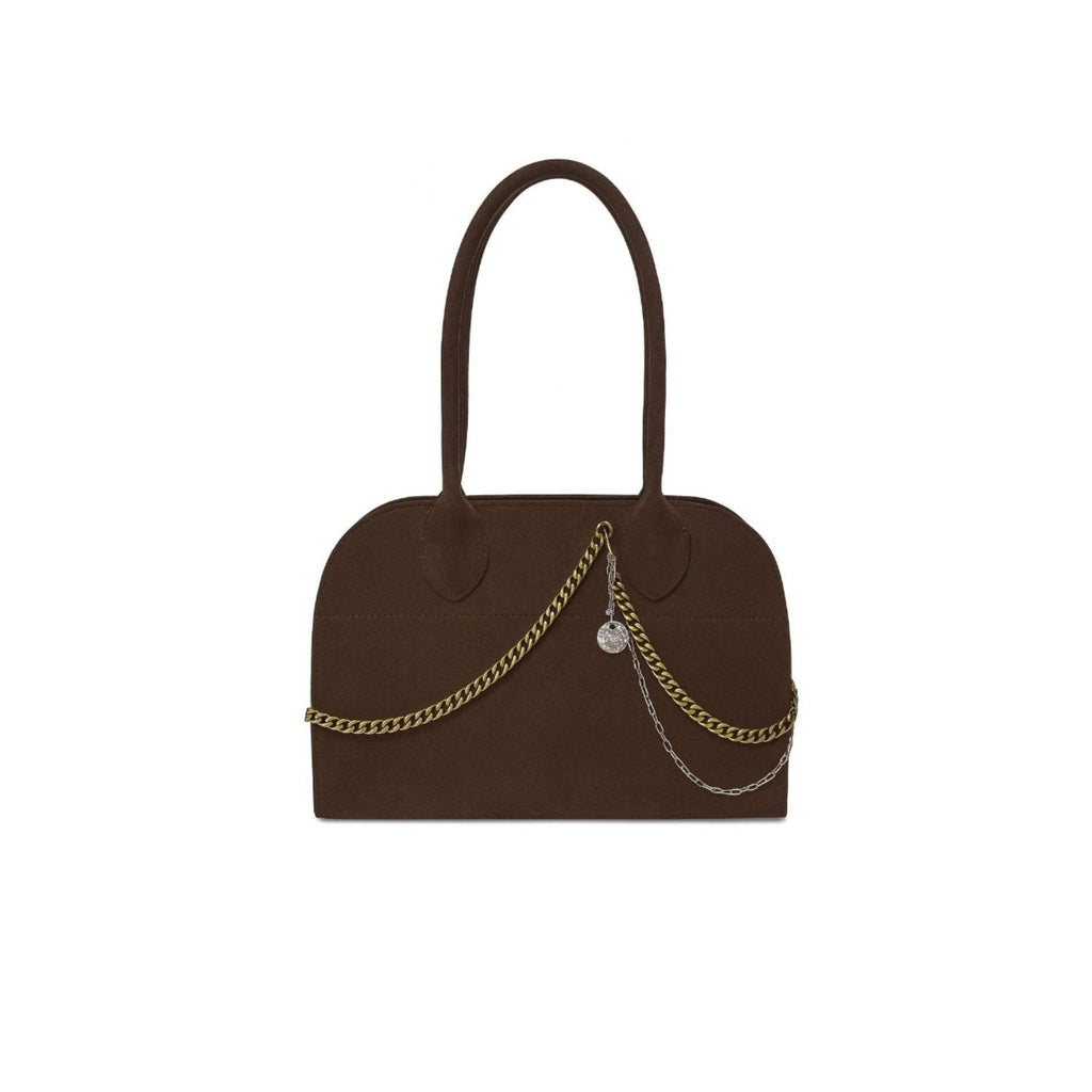 Handmade Brown Faux Suede Stainless Steel Chains Handbag/ Purse