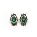 Vintage Baroque Style Emerald Green Crystal Faux Pearls Earrings Antique Gold