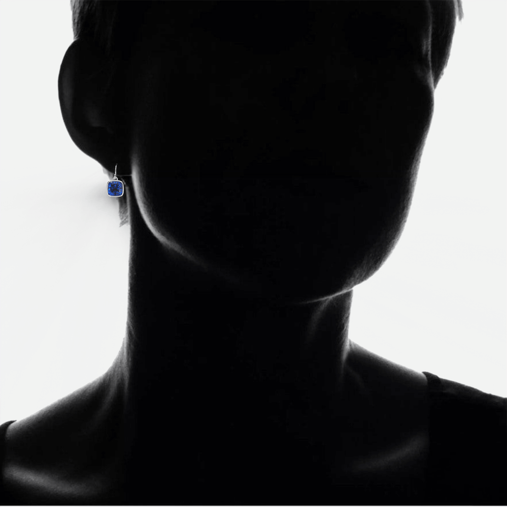 4.50CTW Lab Grown Cushion Cut Blue Sapphire Drop Earrings in 925 Sterling Silver - 8mm Square Gems