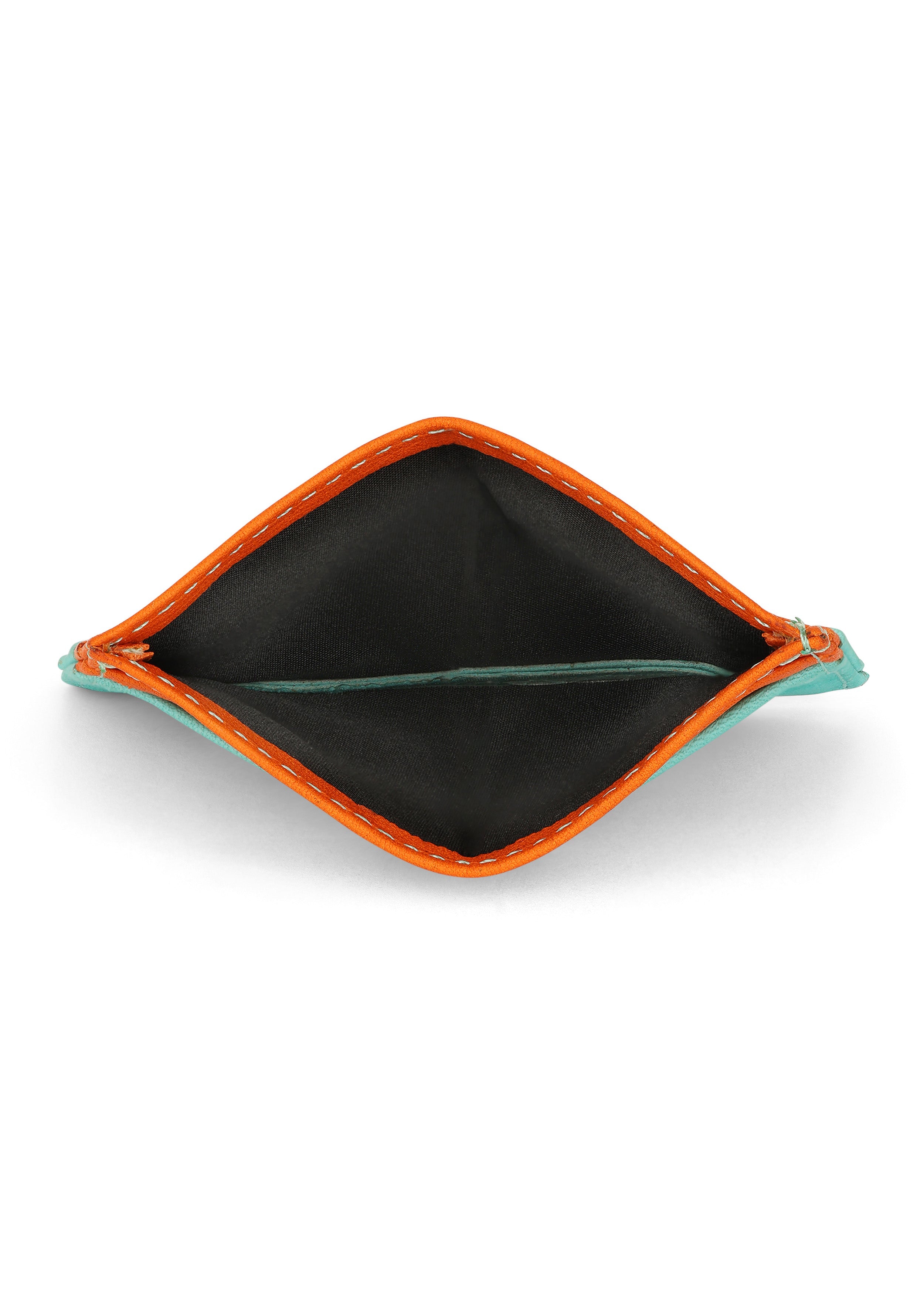 Jaguar Leather Card Holder Wallet Orange and Mint