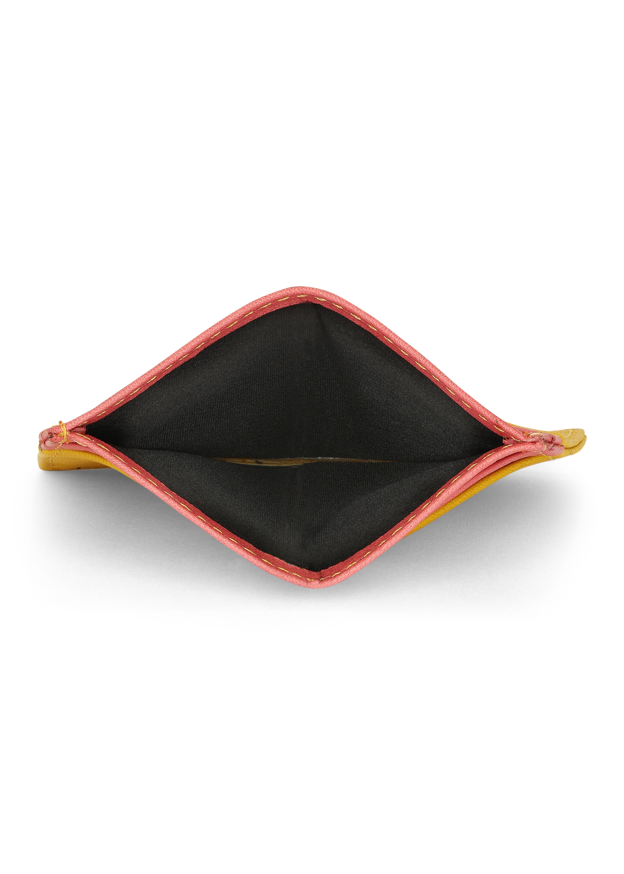 Jaguar Leather Card Holder Wallet Yellow and Pink